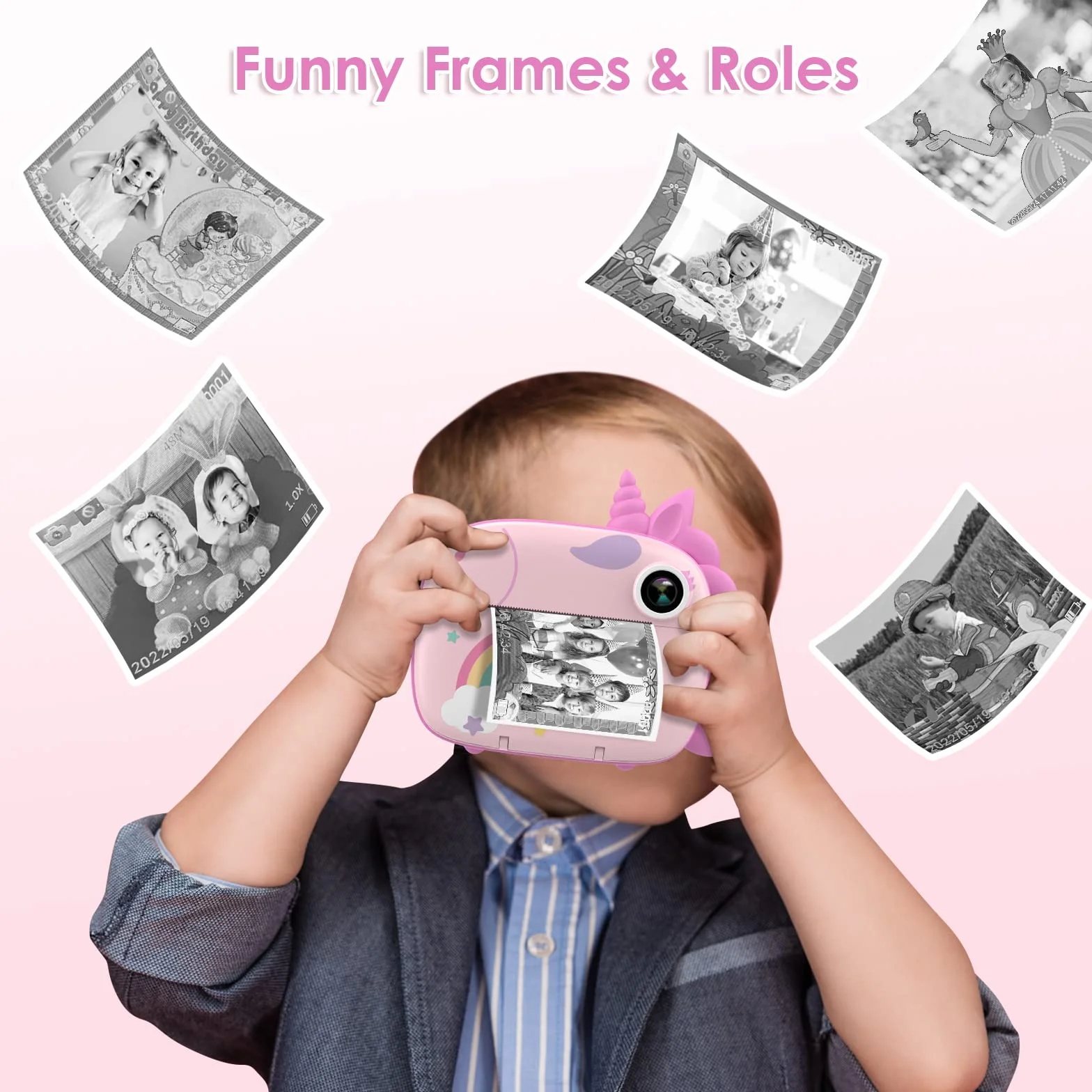 HiMont Cámara infantil digital instantánea 32 GB papel impresión tarjeta TF rosa