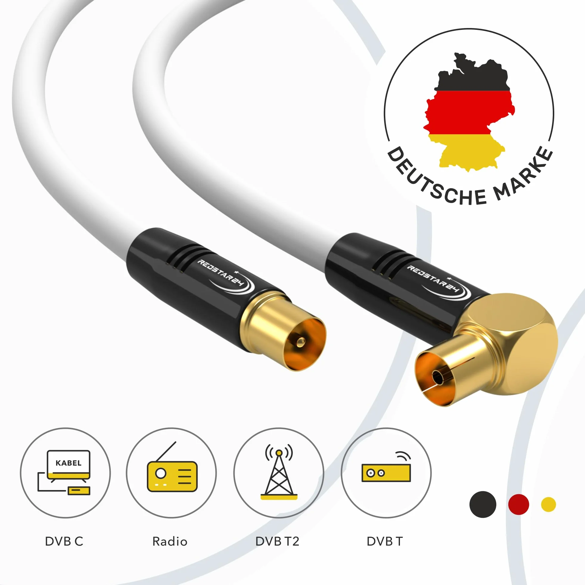 RedStar24 Cable de Antena 4m Blanco - Macho a Hembra 90° Ángulo - Coaxial HDTV Premium para Televisión por Cable | Compatible Con TV, Radio, DVB-T/T2, DVB-C, DAB