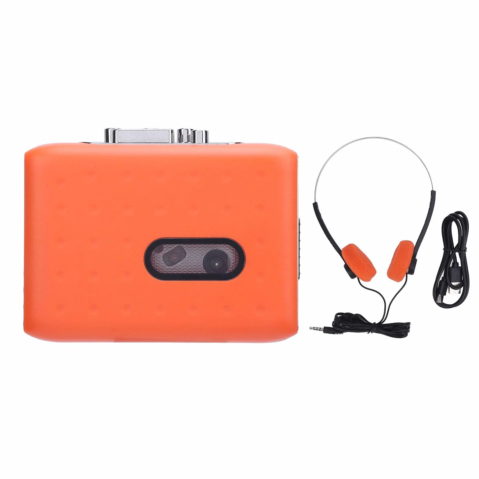 Player Portátil Cassette USB Cassette-TO-MP3 Convertidor con Grabadora de Micrófono Integrado y Enchufe de Auriculares Naranja