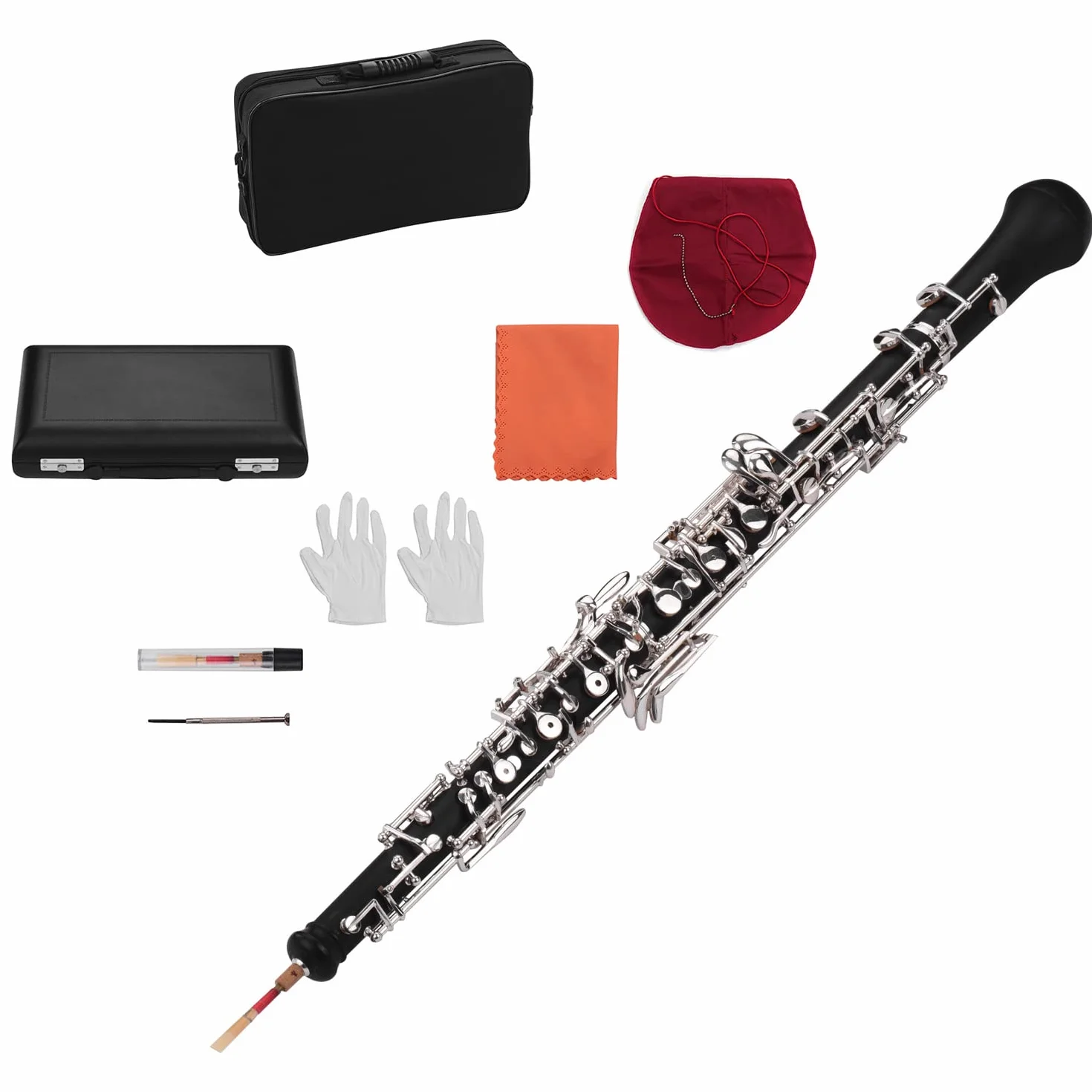 Oboe Tecla C Teclas Instrumento de Viento Semiautomático Chapado en Níquel Estilo con Cañas de Oboe Bolsa de Transporte de Cuero Destornillador Paño de Limpieza