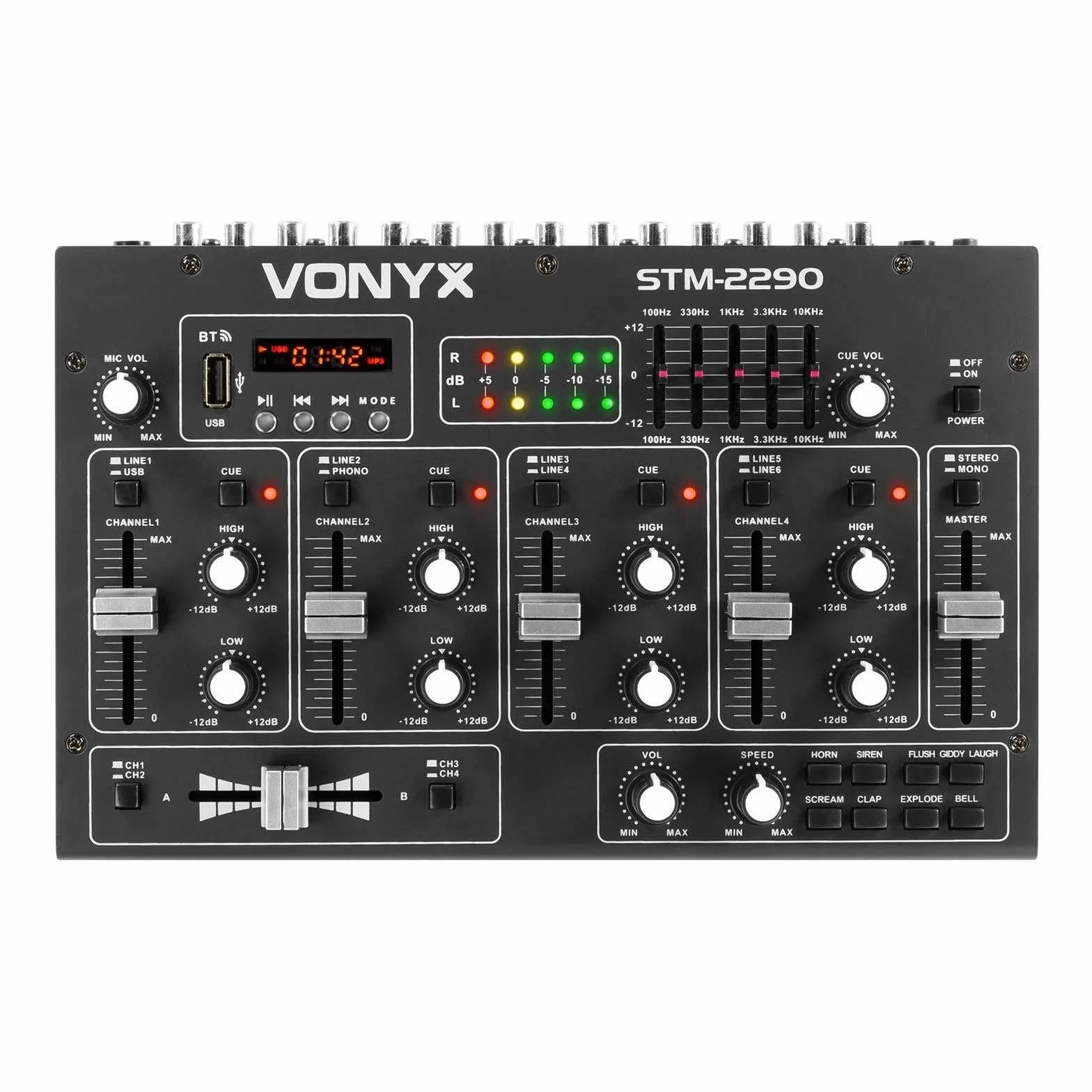 Vonyx VX1200 – Pack Completo DJ con 2 Sistemas 1500W totales, Mezclador STM2290 con Bluetooth, micrófono DM58, Auriculares SH120 y cableado, Equipo de Sonido Profesional para Eventos, Color Negro