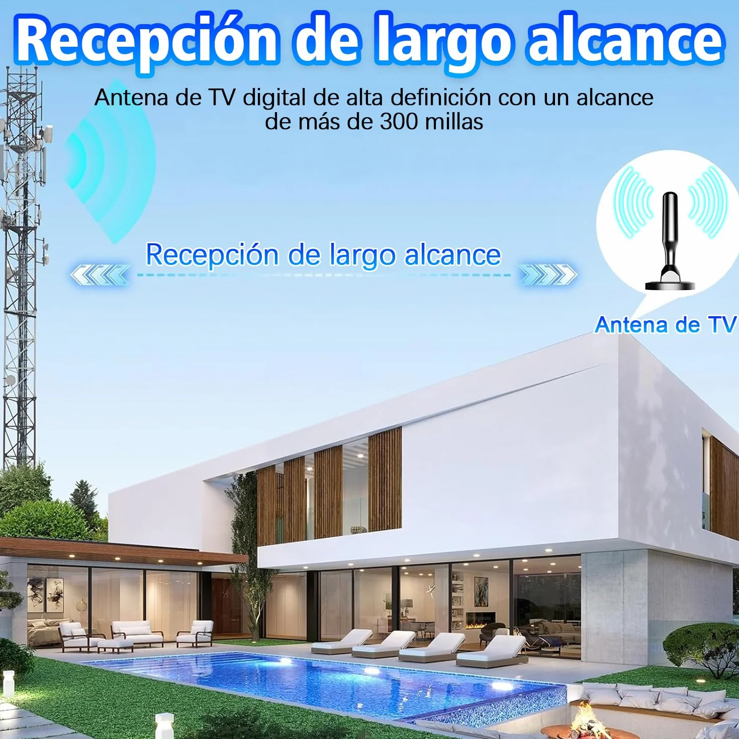 Antena TV Interior HD DVB-T2/DVB-T 4K/1080p Recepción 360° Base Magnética Fuerte