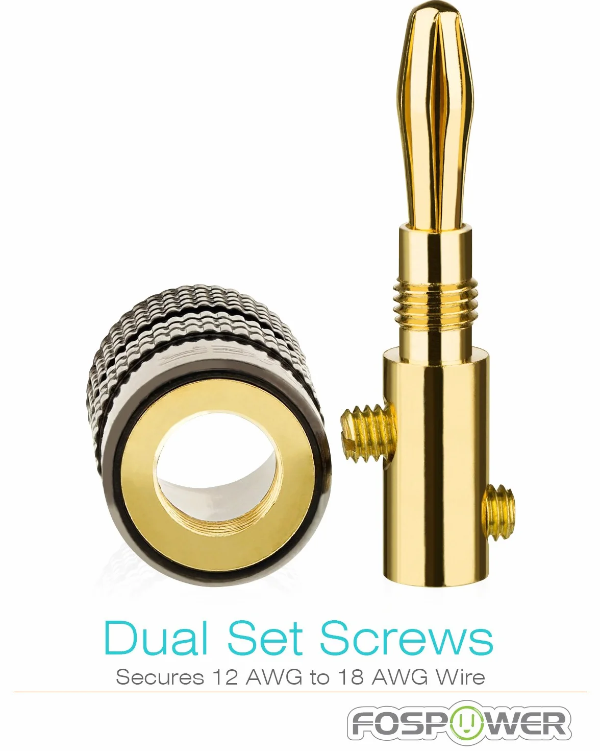 FosPower Conector Banana Altavoces 24K Oro Enchapado 2 Pares 4 Piezas Blanco Rojo