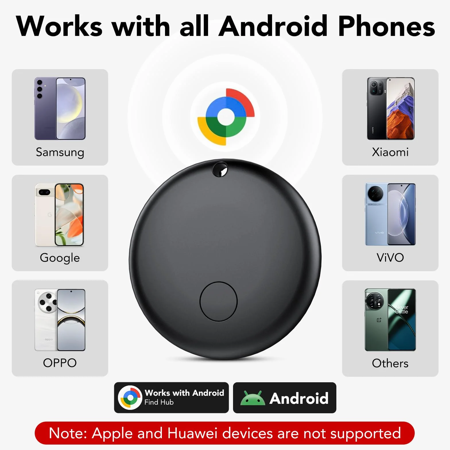 Android Smart Tag, Tracker Compatible con Google Find Hub App (Sólo Android), Localizador Bluetooth, Rastreador para Llaves, Cartera, Equipaje, Impermeable IP68, 4 Negro