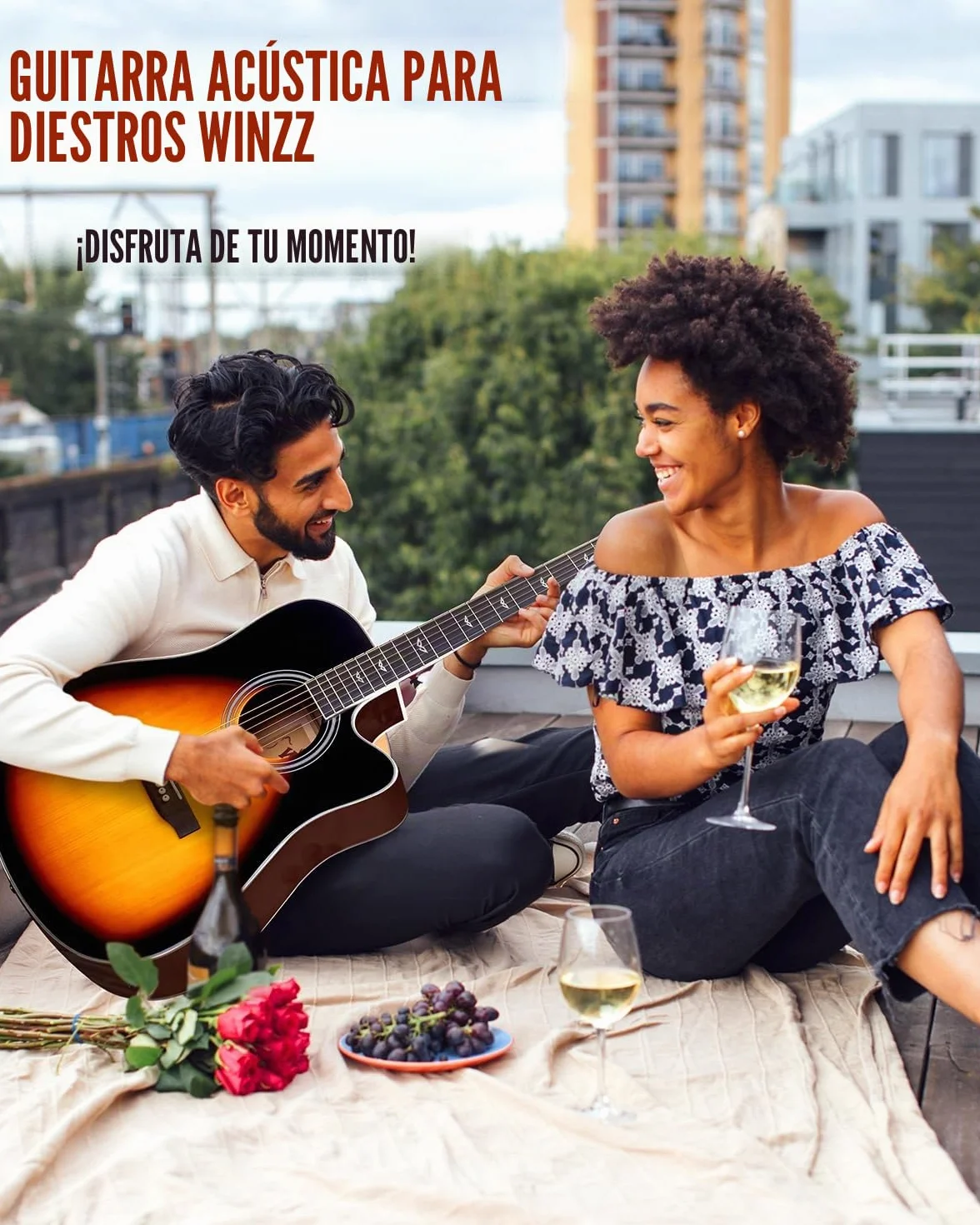 Winzz 4/4 Guitarra Electroacústica para Adultos, Guitarra Principiante Folk con Accesorios Completos（41 Pulgadas, Sunburst Brillante）