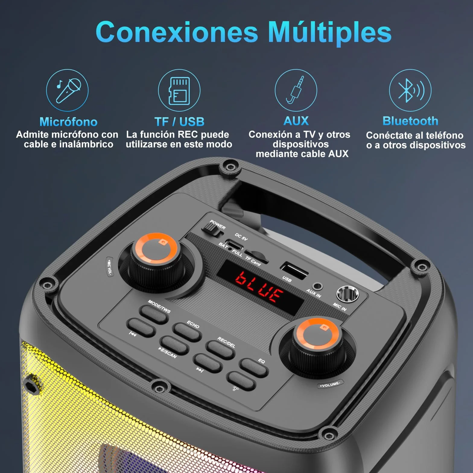 Máquina de Karaoke 2 Micrófonos Inalámbricos, Máquina de Karaoke Portátil para Adultos y Niños, Sistema PA con Luces LED, Altavoz Bluetooth Soporta para Tarjeta TF/USB, Entrada AUX, Rec,TWS