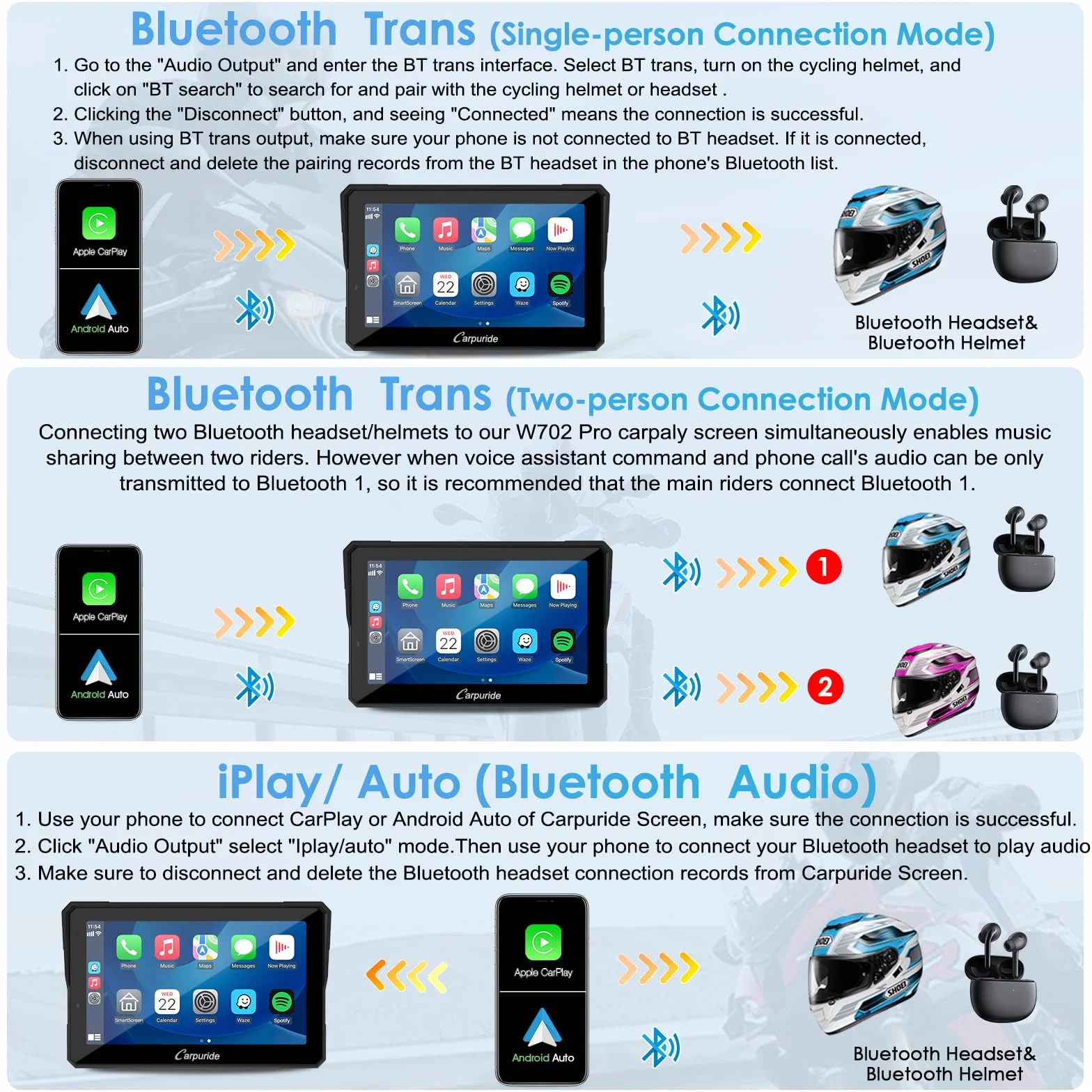 Carpuride W702 Pro Pantalla Carplay 7 Pulgadas Inalámbrico Android Auto Intercomunicador Impermeable Táctil Navegación