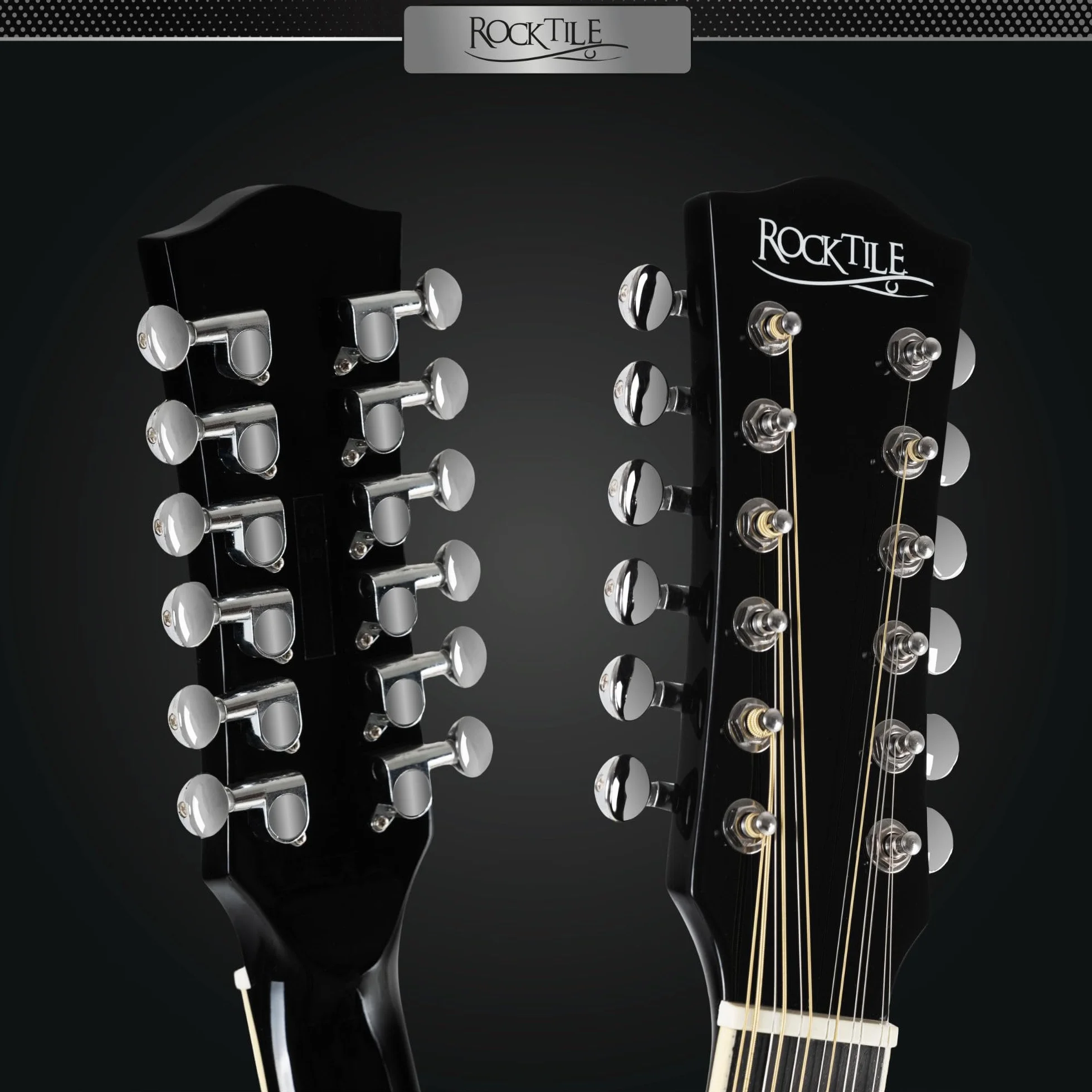 Rocktile WSD12-50C-BK Guitarra Western - Dreadnought De 12 Cuerdas Con Cutaway - Tapa De Abeto Y Cuerpo De Caoba - Diapasón De Palisandro - Acabado Gloss - Negro