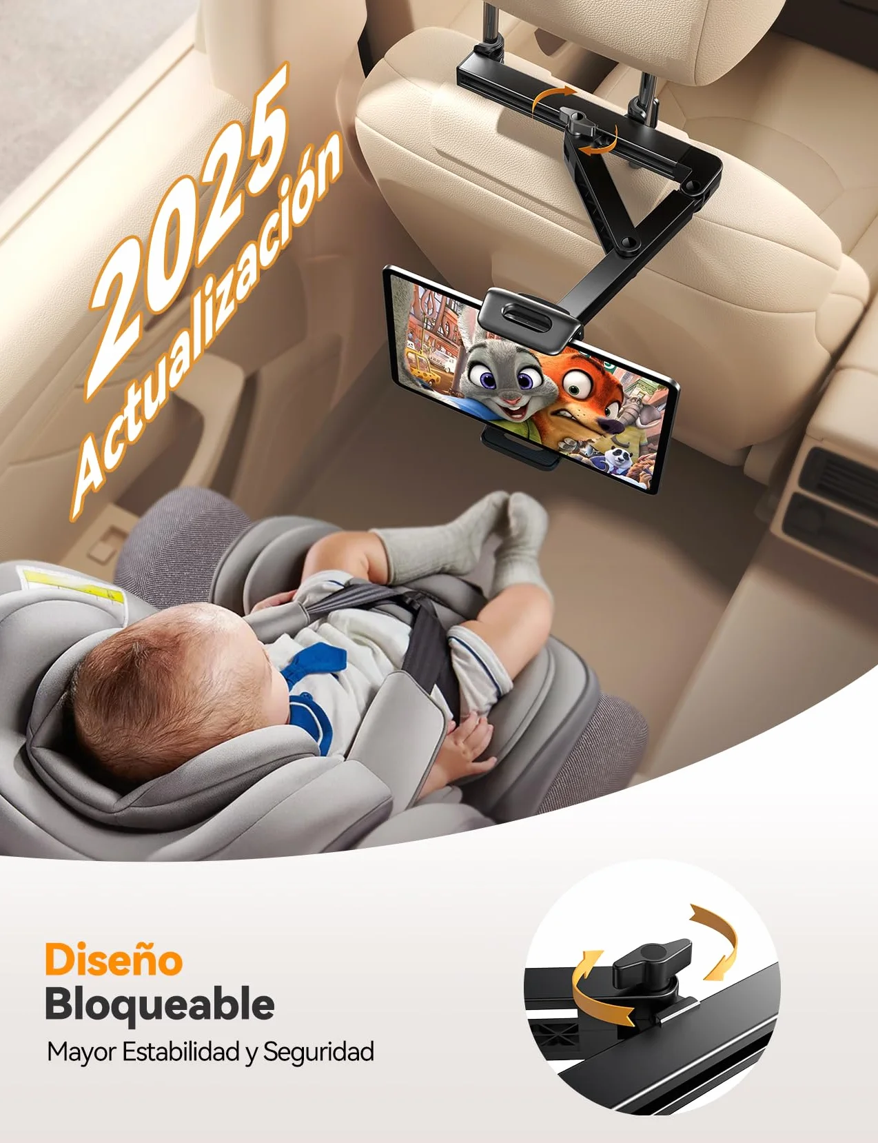 JOYROOM Soporte Tablet Coche [Estructura Triangular Estabilizadora] Porta iPad Carro Asiento Trasero Soporte para Tablet Coche para iPad/Switch/Teléfono Dispositivos con Pantalla 4.7-13