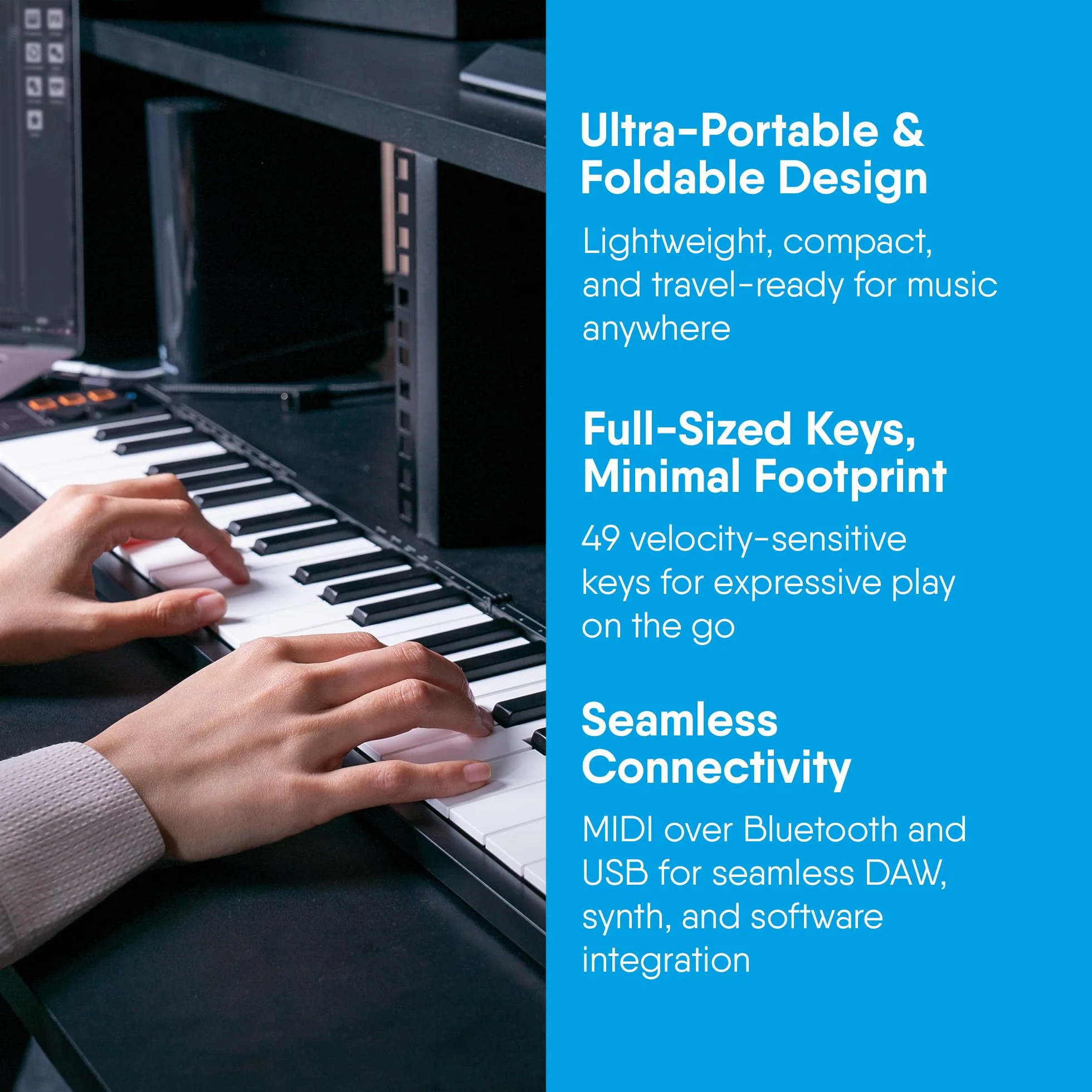 Carry-on FC-49 Teclado Controlador USB Midi/Midi Over Bluetooth Construido con Arpegiador, Pad X/Y, Incluye Cubase LE OEM y Cubase LE OEM IOS DAW Music Software