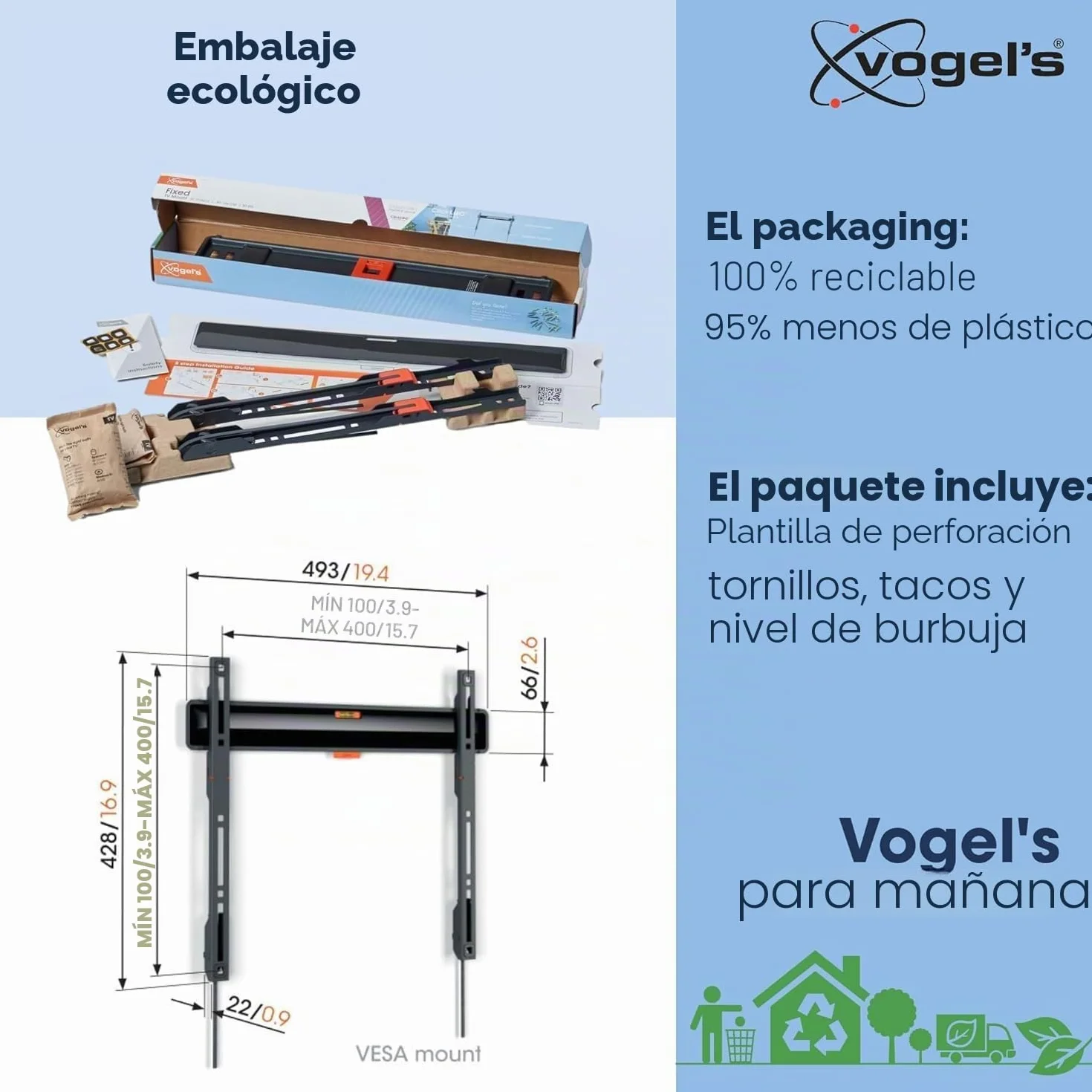 Vogel's TVM 3405 Soporte TV Fijo 32-77 Pulgadas 50 kg VESA 400x400 Universal 2,2 cm