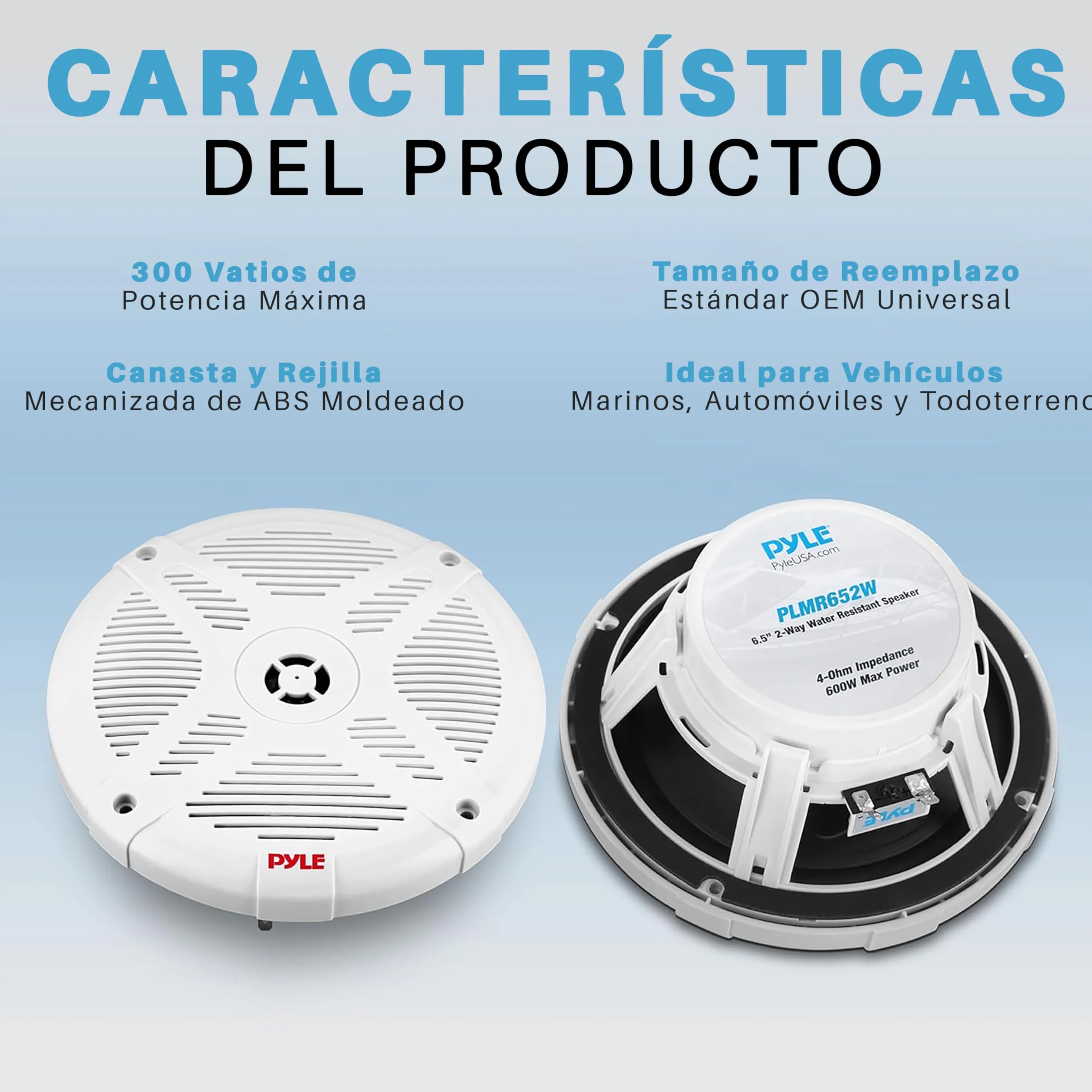 Pyle par de Altavoces Marinos de 6.5”, Sonido Estereo, Exteriores, Resistentes al Agua y a la Intemperie, Potencia de 600V