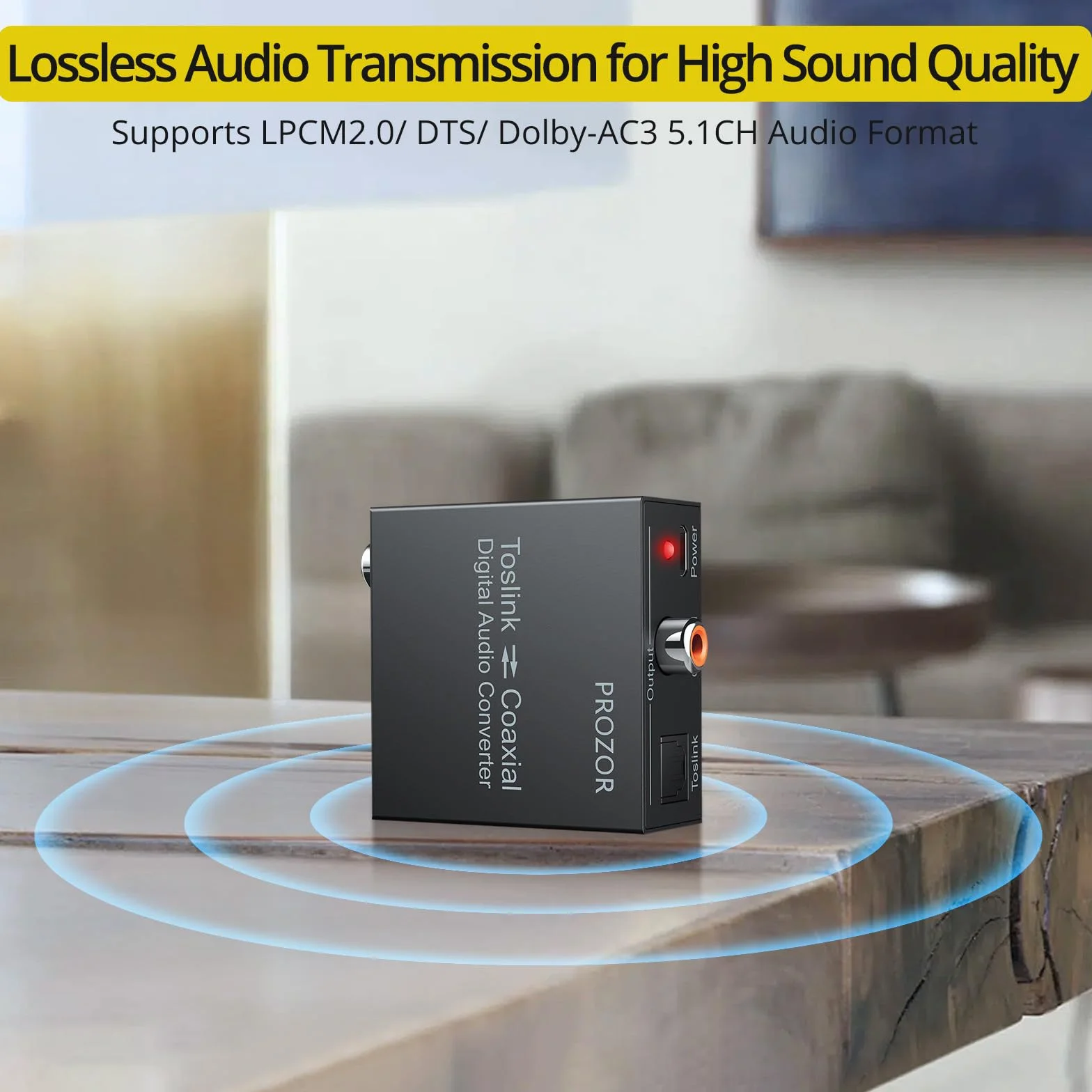 PROZOR Convertidor Audio Digital SPDIF Coaxial Óptico 192KHz DTS/Dolby-AC3 Divisor Bidireccional con Cable Óptico