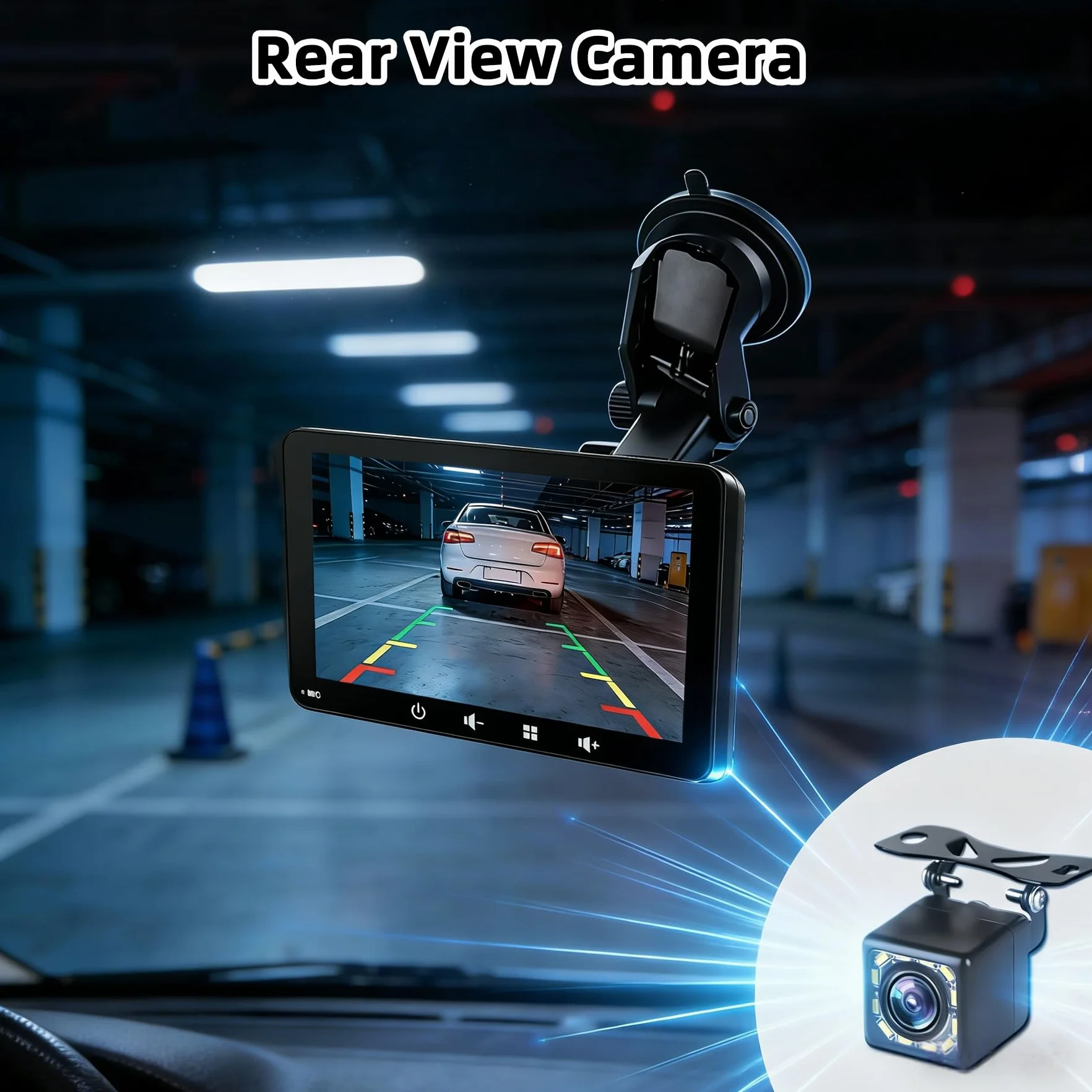 Pantalla Coche 7" con Carplay y Android Auto Inalámbrico - Radio Portatil con Pantalla Tactil | FM Transmisor, AUX, USB | Cámara Trasera | Plug & Play para la Mayoría de Coches (7 Pulgadas + cámara)