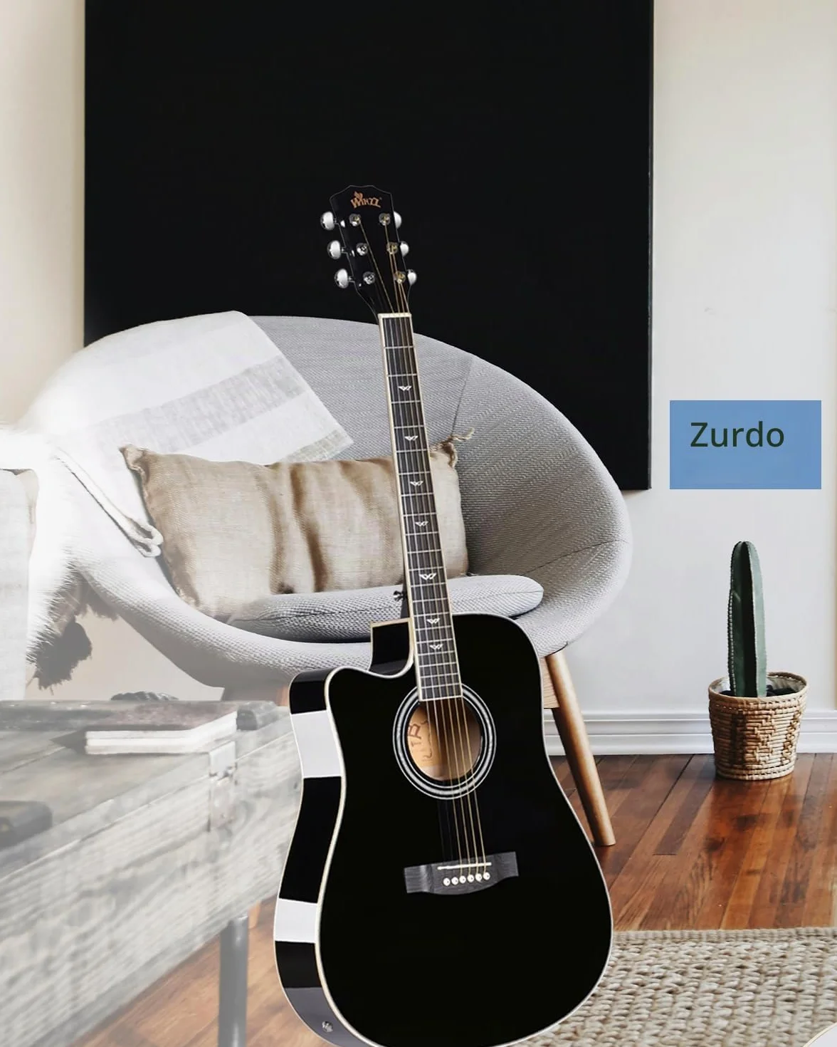 Winzz 4/4 Guitarra electroacústica, juego de guitarra western para zurdos, para principiantes adultos, guitarra acústica de 104 cm con ecualizador de 4 bandas (Dreadnought, negro brillante)