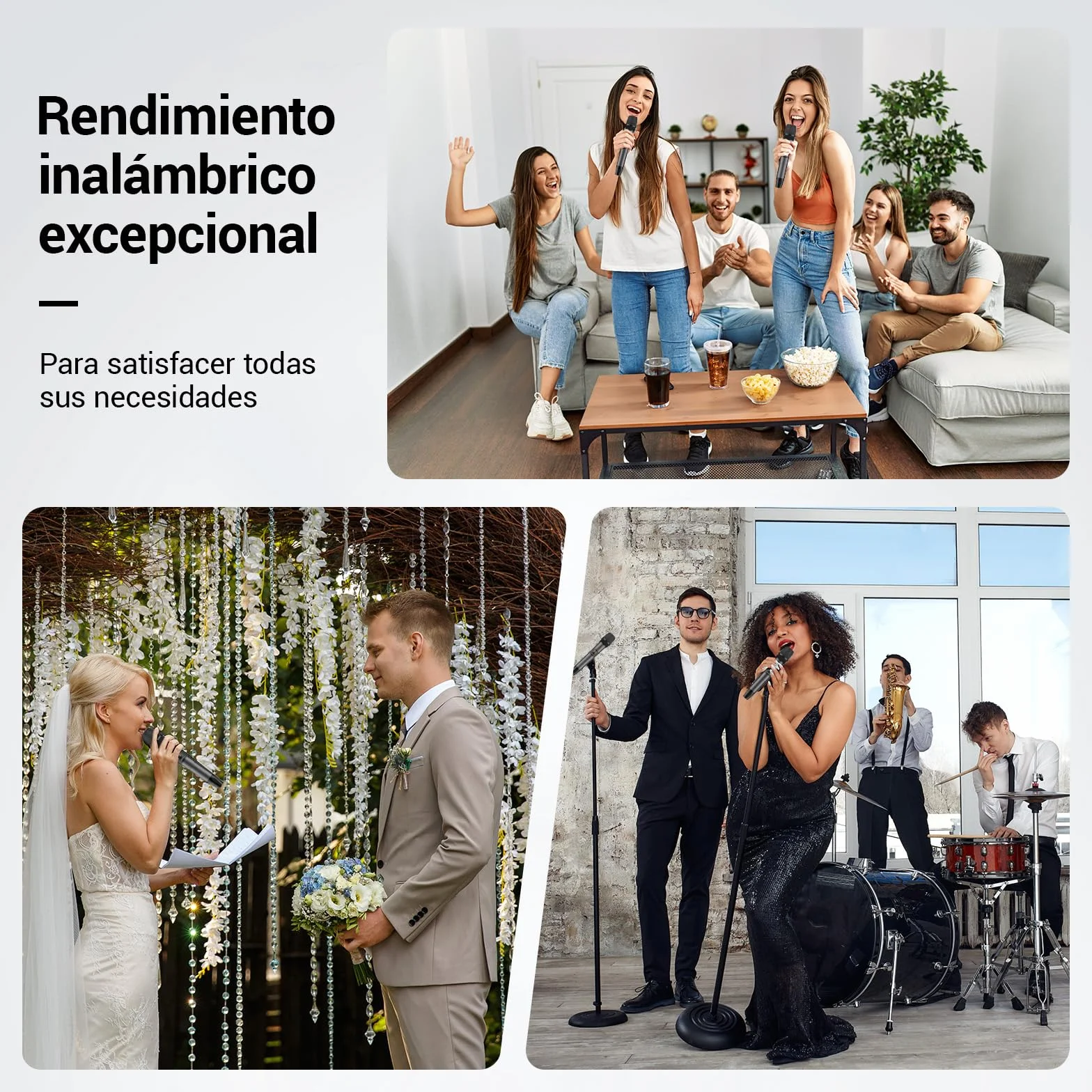 TONOR Micrófonos inalámbricos, Micro de Mano Doble Dinámico, Karaoke Sistema de Mic con Receptor para Karaoke, KTV doméstico, DJ, Boda, Fiesta, Iglesia, 2x5 UHF Frecuencias Ajustables, 60M TW450 Gris