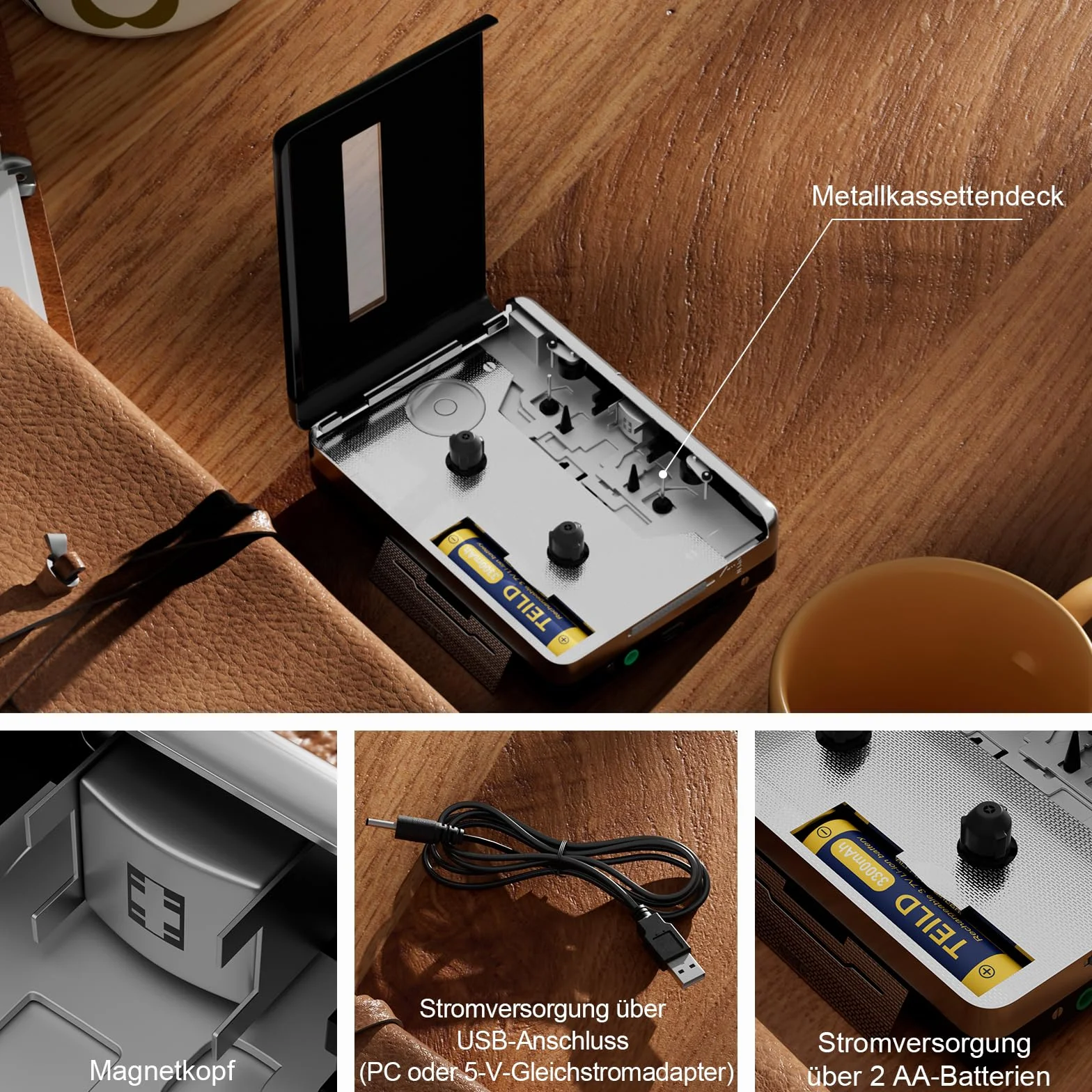 Reshow Grabadora de casete portátil convertidor USB a MP3 con micrófono y altavoz auriculares blanco