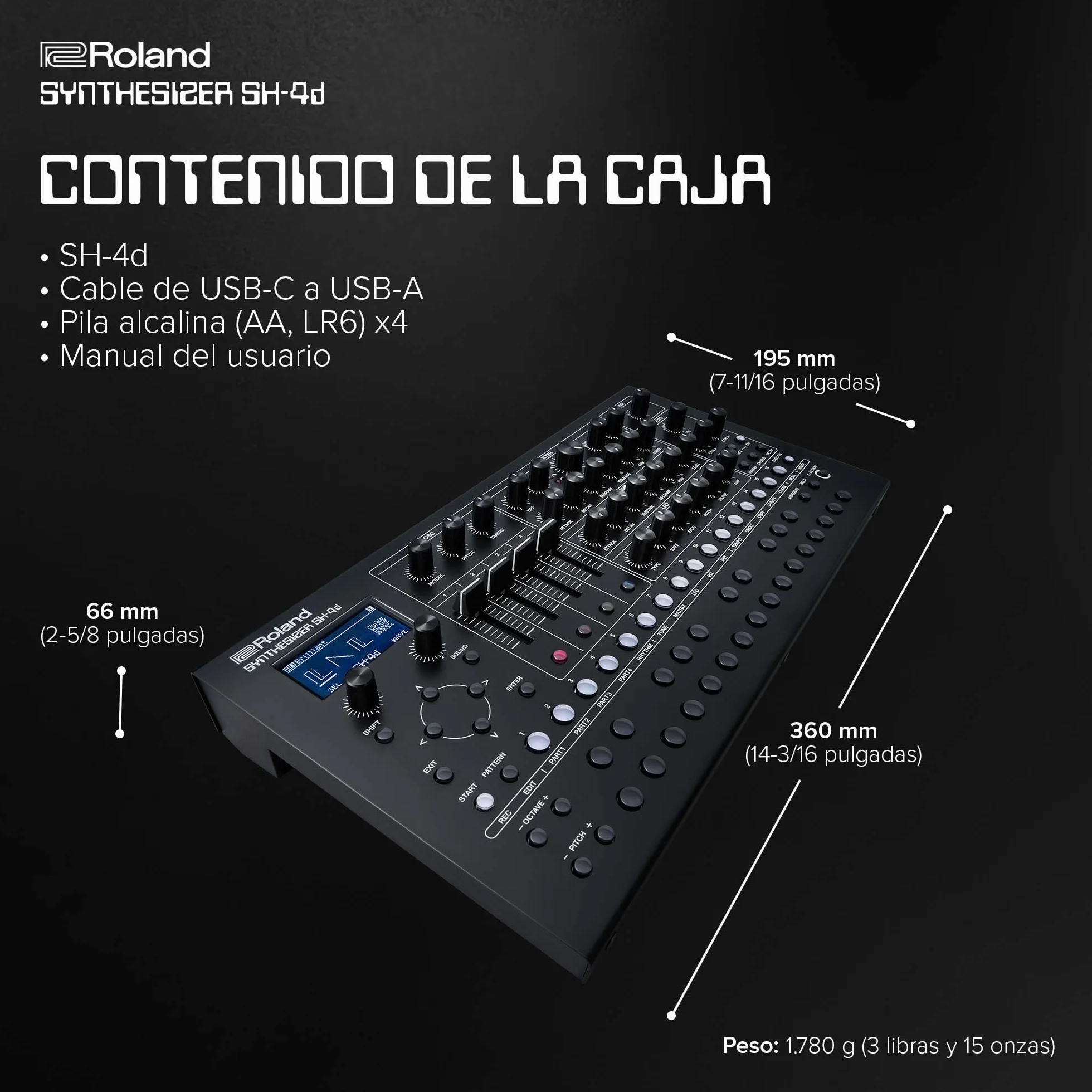 Roland SH-4d Sintetizador de sobremesa compacto | 11 modelos de OSC | Herramientas profesionales de diseño sonoro | Perfecto para estudio y directo | Proceso manual