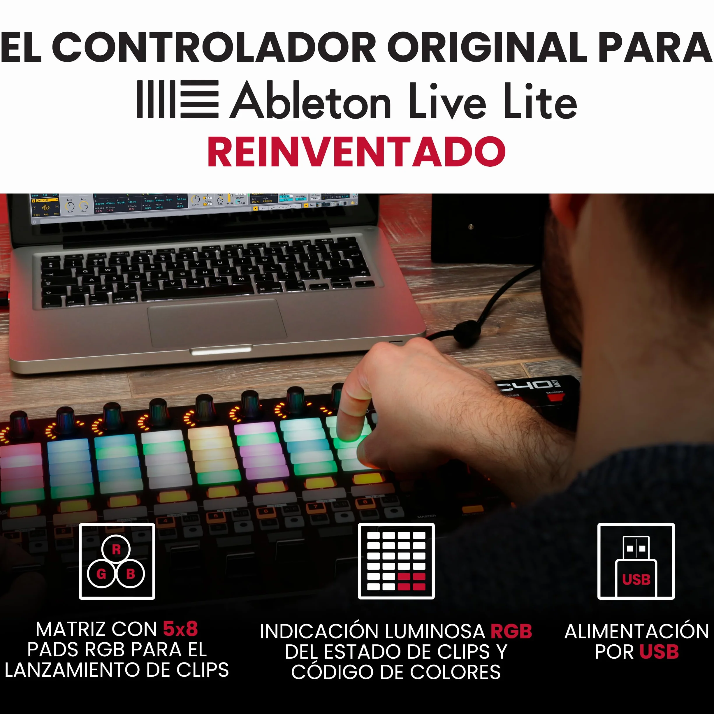 Akai Professional APC40 MKII - Controlador MIDI USB para mapeo 1 a 1 con Ableton Live Lite y Matriz de lanzamiento de Clips de 5 x 8, Perillas y Faders