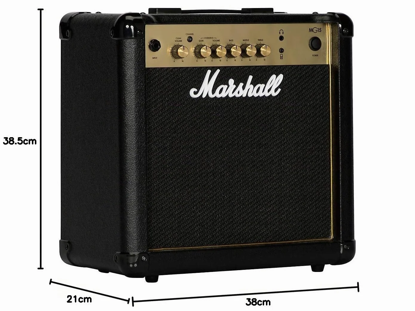 Marshall MG15G Amplificador de práctica adecuado para guitarra eléctrica, negro y dorado, Standard, 15W