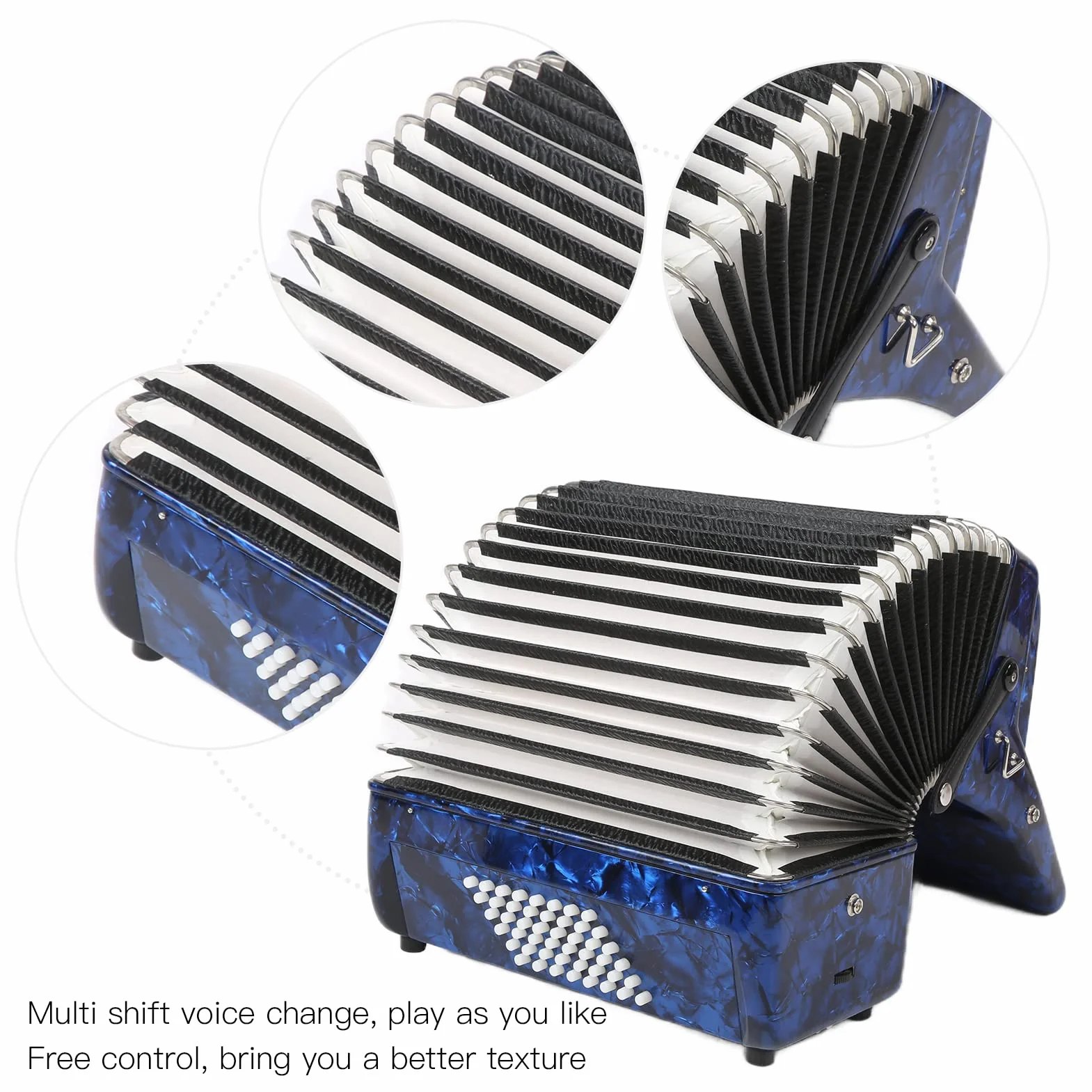 Acordeón de Celuloide, Acordeón Diatónico ABS 26 Teclas 48 Bajos Instrumento de Teclado de Piano Educativo con Correas Ajustables, Exquisito Acordeón de Piano de Celuloide para