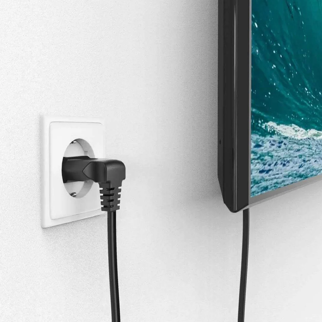 TECHZOCO Cable alimentación IEC-320 C7 acodado, Cable Alimentación Tipo C Euro, Sección 0.75 mm², Compatible con Samsung, Philips, LG Sony Sharp Panasonic LED TV Sky TV, Sky, Negro, 50 cm