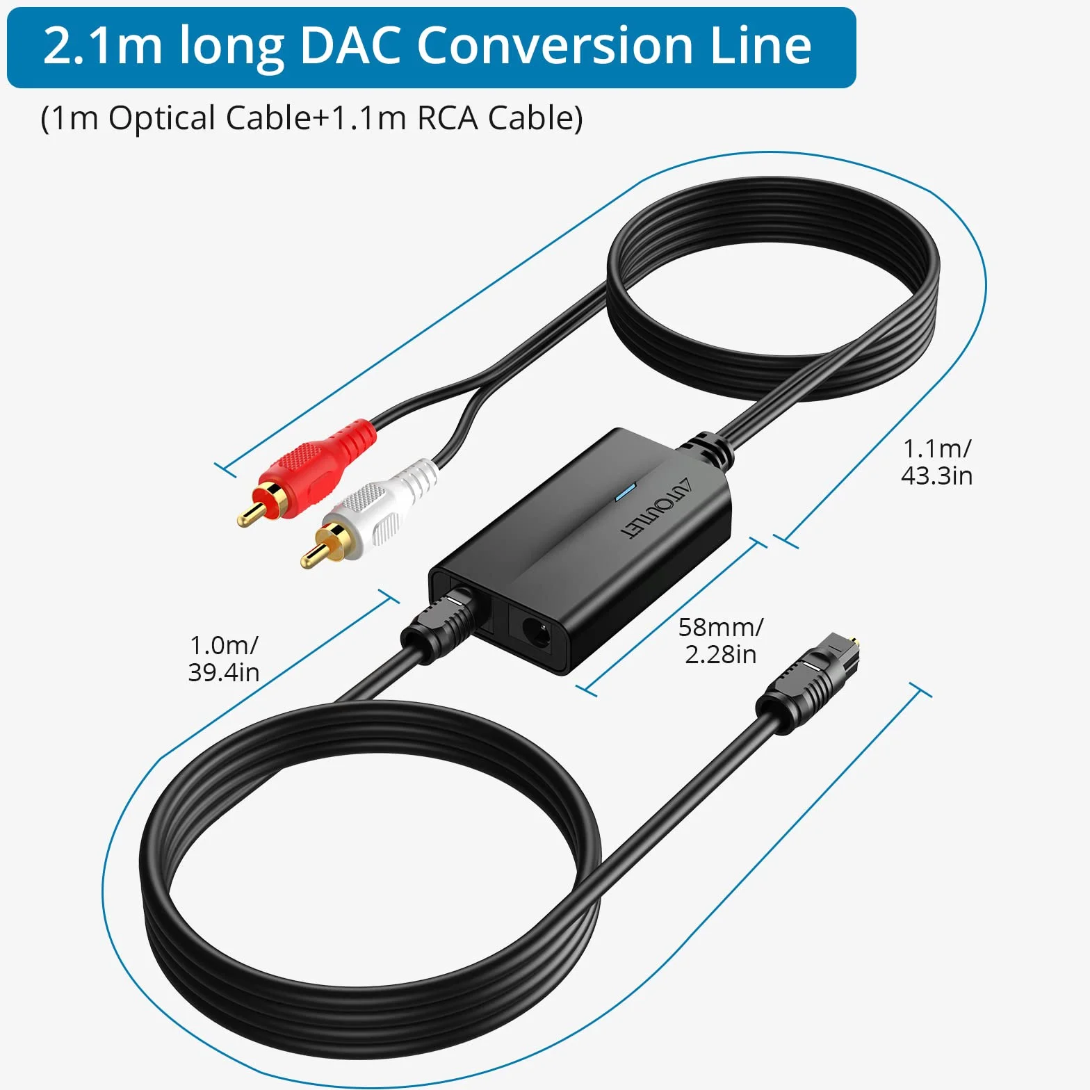 AUTOUTLET 192kHz Conversor Audio Digital SPDIF a RCA Óptico PCM para HDTV Blu-Ray DVD