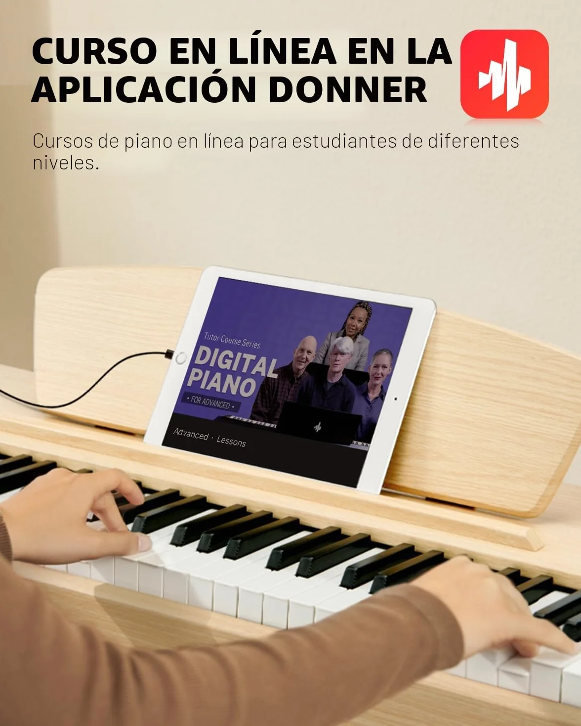 Donner DDP-80 Piano Digital de 88 Teclas Contrapesadas, Piano Eléctrico de Tamaño Completo con Soporte, Pedal Triple, Conexión MIDI e Interfaz para Auriculares, Color Madera Clara