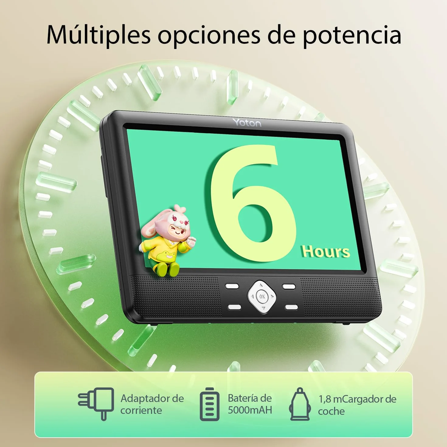 YOTON Reproductor de DVD portátil para niños, 10,5 pulgadas, compatible con USB/SD, con soporte para reposacabezas, 5 horas de