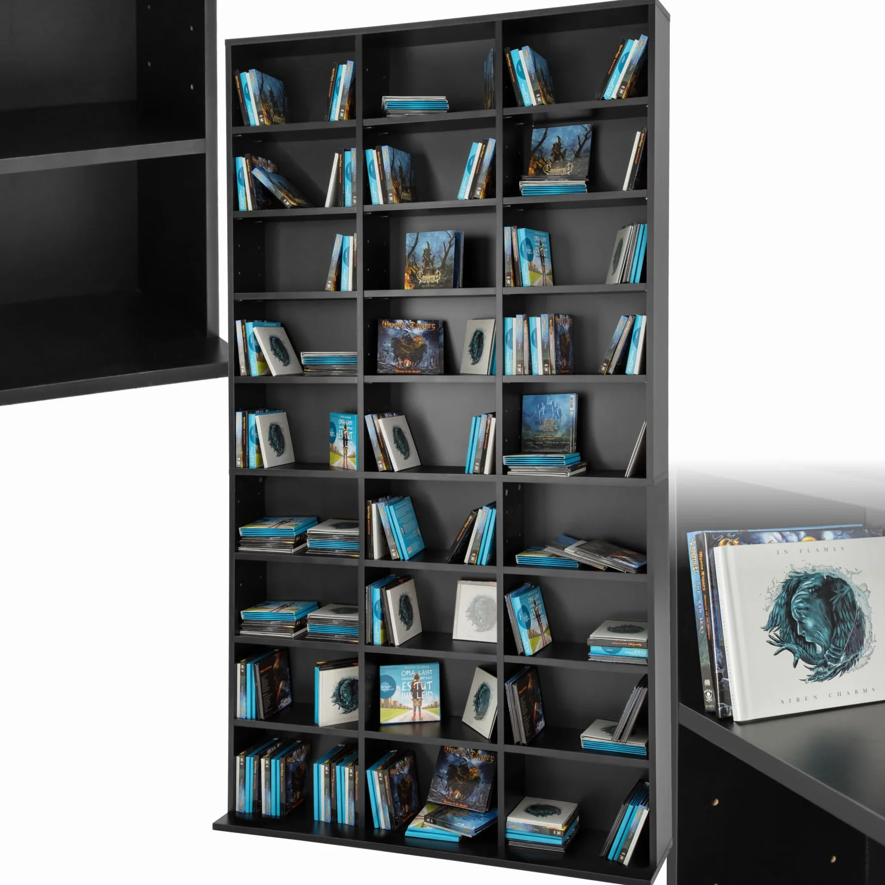 tectake® Estanteria Pared para CD/DVD, Almacenaje 1080 CDs, 27 Estantes, Fácil de Montar, Estable, Madera MDF, Metal, Estanteria Libros, Librería, Estantería de Pared, Mueble de Salon - Negro