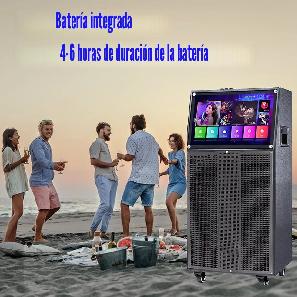 14" Máquina de Karaoke con Pantalla táctil | Sistema de PA portátil con 2 micrófonos inalámbricos | Altavoz WiFi Bluetooth para Fiesta al Aire Libre en casa |Sistema Android 40-400W