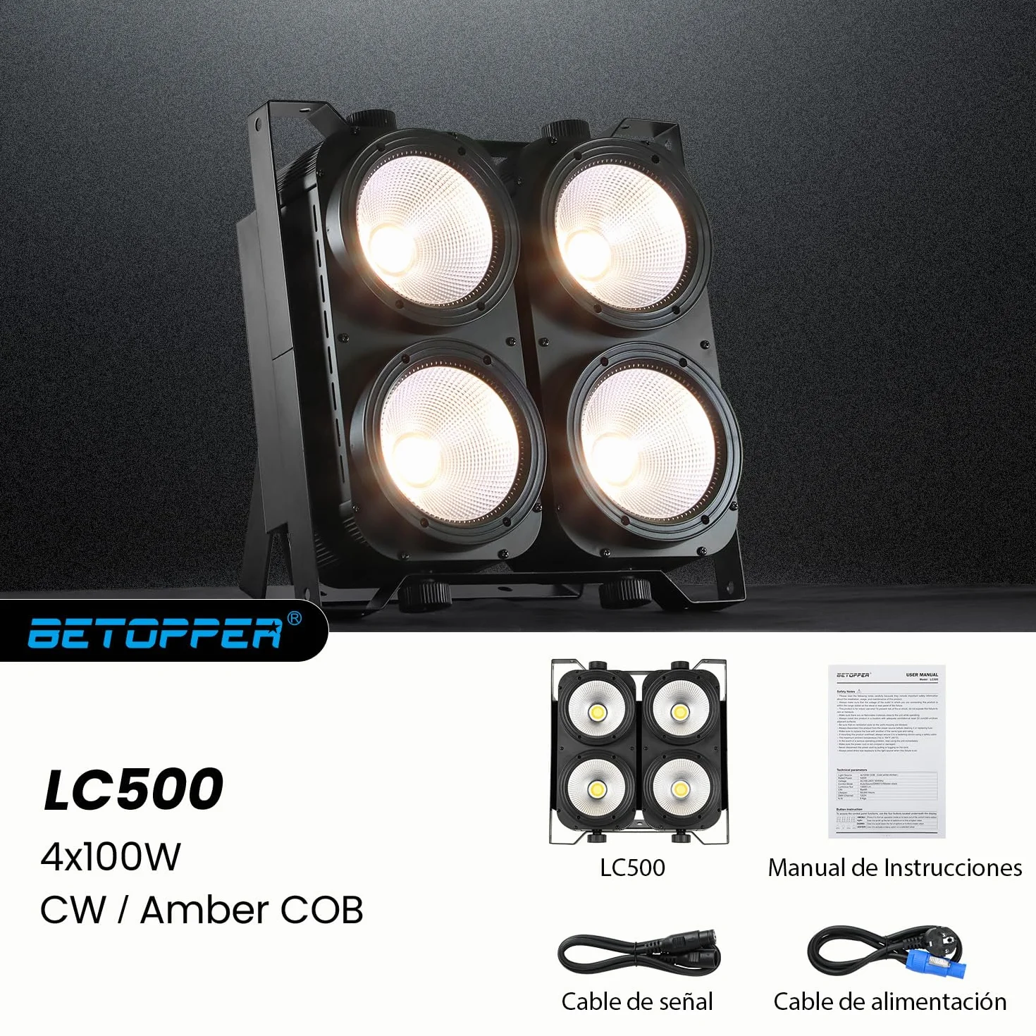 BETOPPER 4x100W COB Par LED, Iluminación de Escenario,1900K-6100K Foco Escenario Blanco Frío/Cálido Efecto con Activación por Sonido, Foco Par Teatro para Bar Discoteca Fiesta Lglesia Boda Navidad