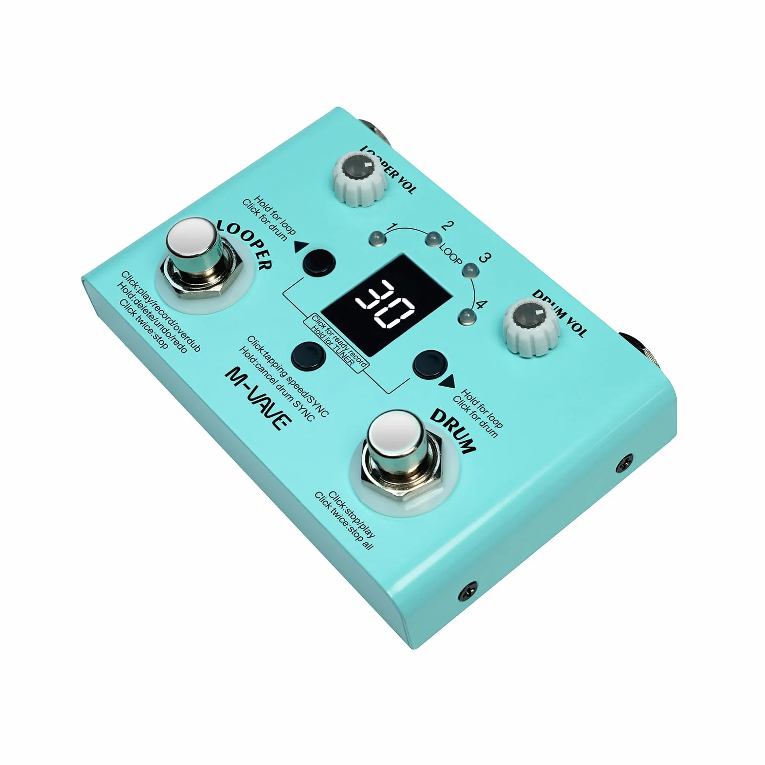 LOST TEMPO Pedal de efectos Drum & Looper Effector Mini 2-in-1 Looper & Drum Machine Doble pedal Looper Pedal Looper Pedal de guitarra 30 tambores y 4 bucles Sintonizador de alta precisión
