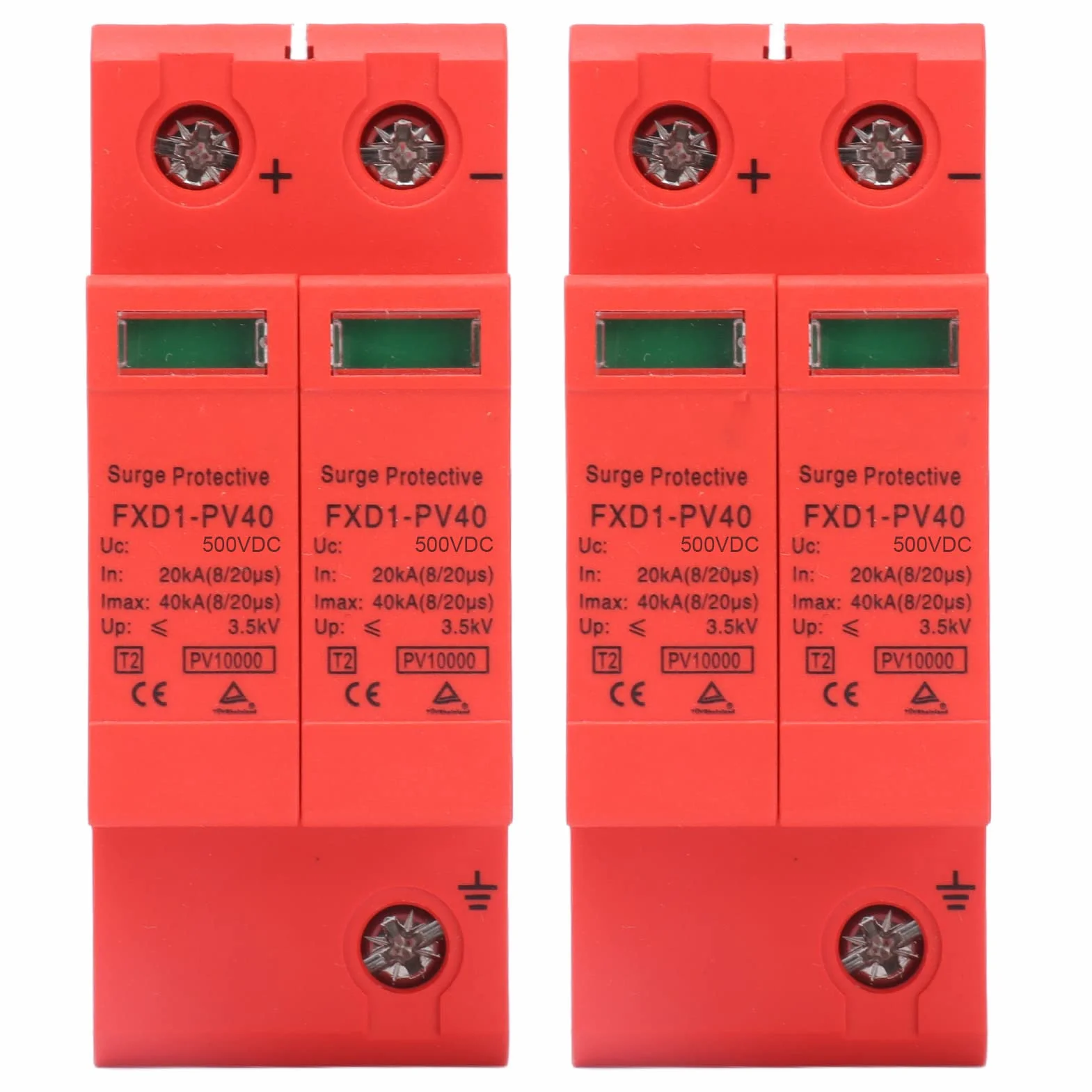 DEWIN Protector contra sobretensiones, dispositivos de protección contra sobretensiones Descargador fotovoltaico de CC 2P 40KA con señal remota, instalación de riel, 2 piezas(DC 500V)
