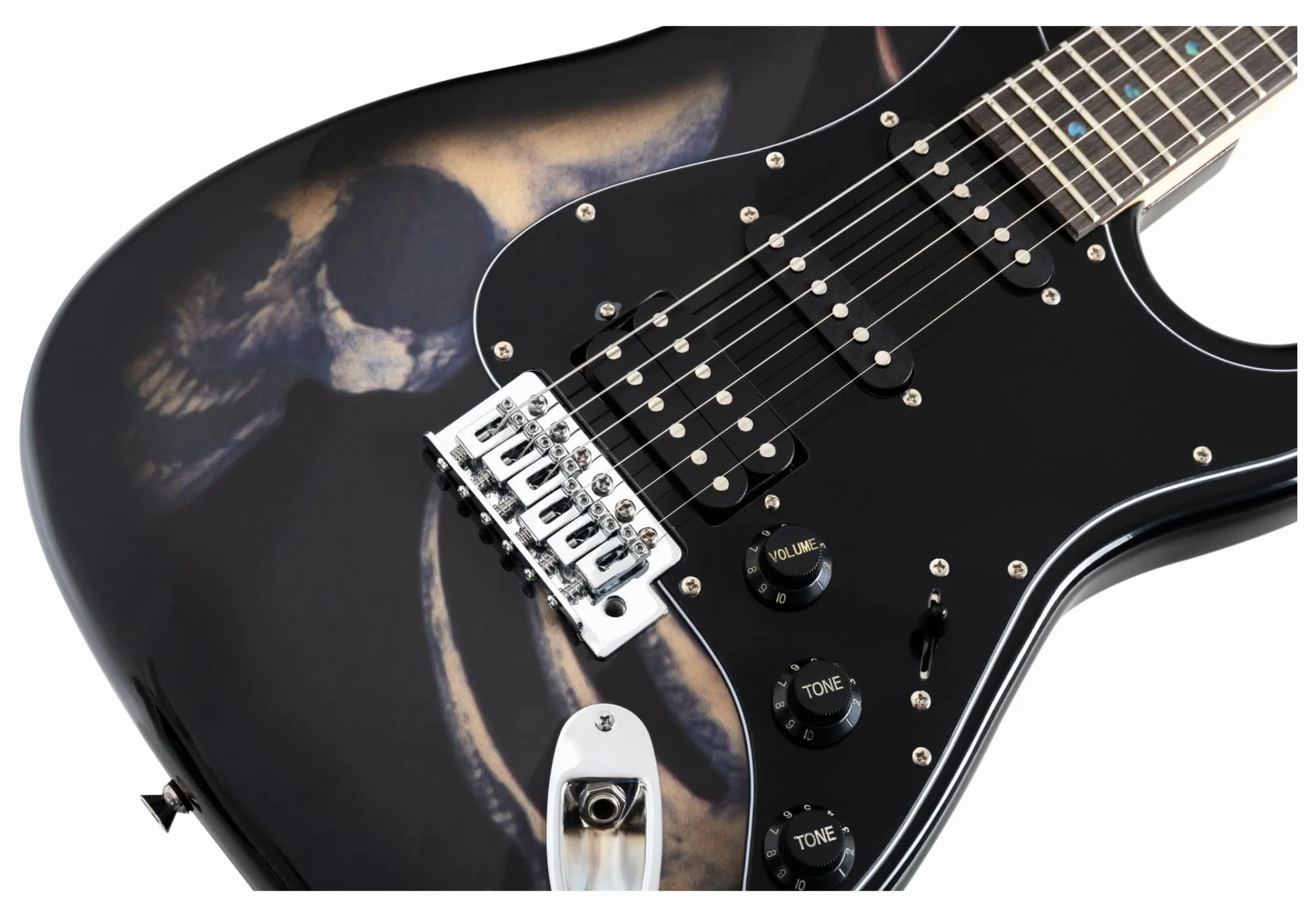 Rocktile Pro ST60-SKULL Guitarra Eléctrica Diseño Skull (1 Humbucker, 2 Single Coils, 22 trastes, Diapasón de palisandro, Cuerpo de tilo, Mástil de arce)