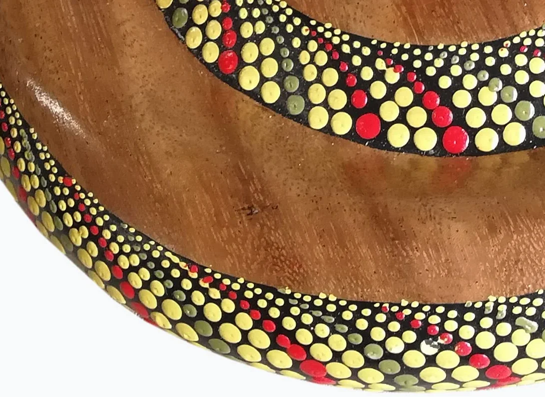Hermoso Didgeridoo redondo - Tallado de madera como idea de regalo de cumpleaños Navidad para decoración de pared, instrumento musical hecho a mano (rojo-amarillo)