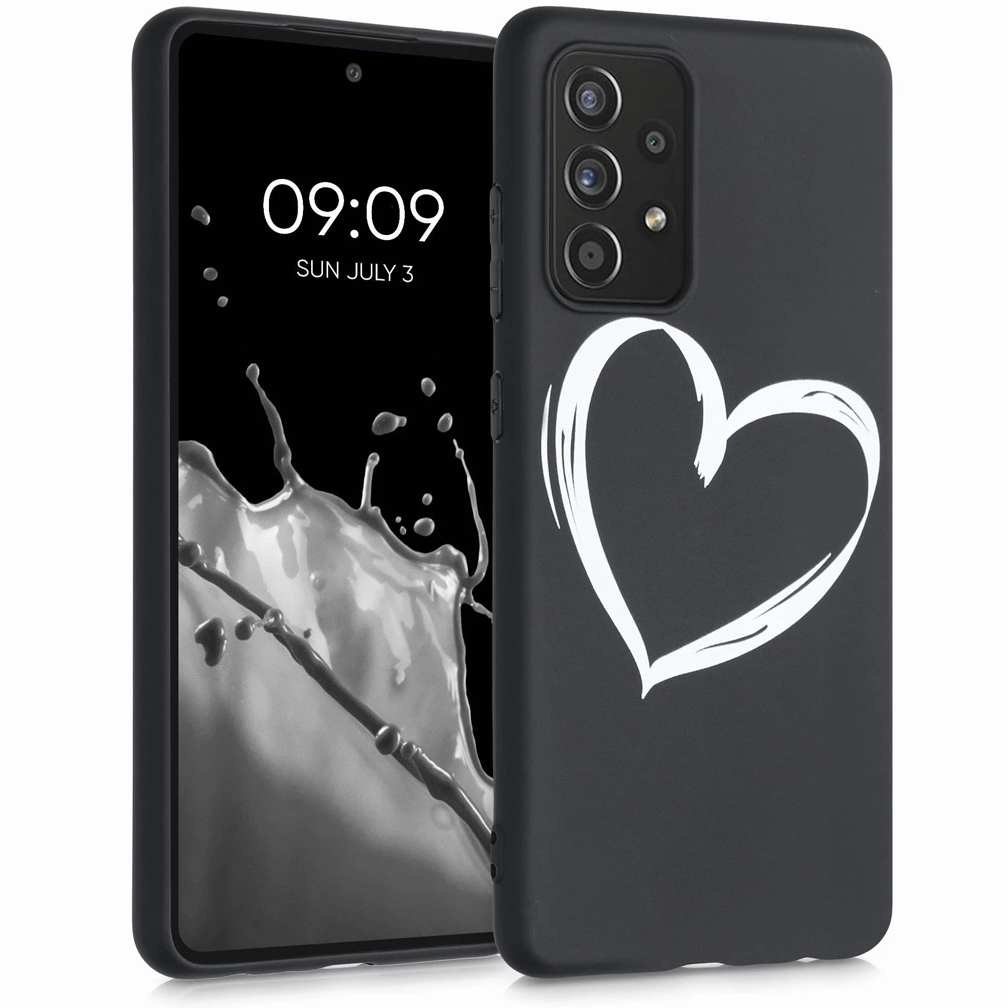 kwmobile Carcasa Compatible con Samsung Galaxy A52, A52 5G, A52s 5G - Funda TPU - Dibujo Corazón Blanco/Negro