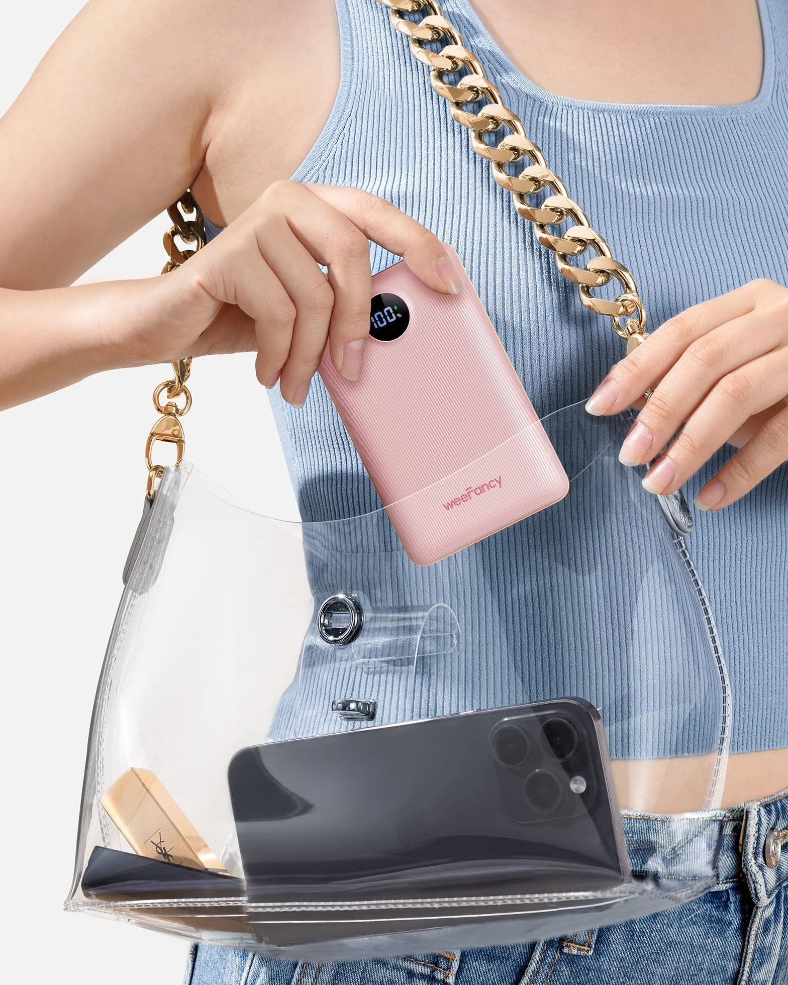 Mini Cargador Portátil para iPhone 10000mAh Slim PD 22.5 W de Carga Rápida con Cables Integrados, Viaje Esencial USB C Batería Pequeña Compatible con iPhone y Android (Rosado)