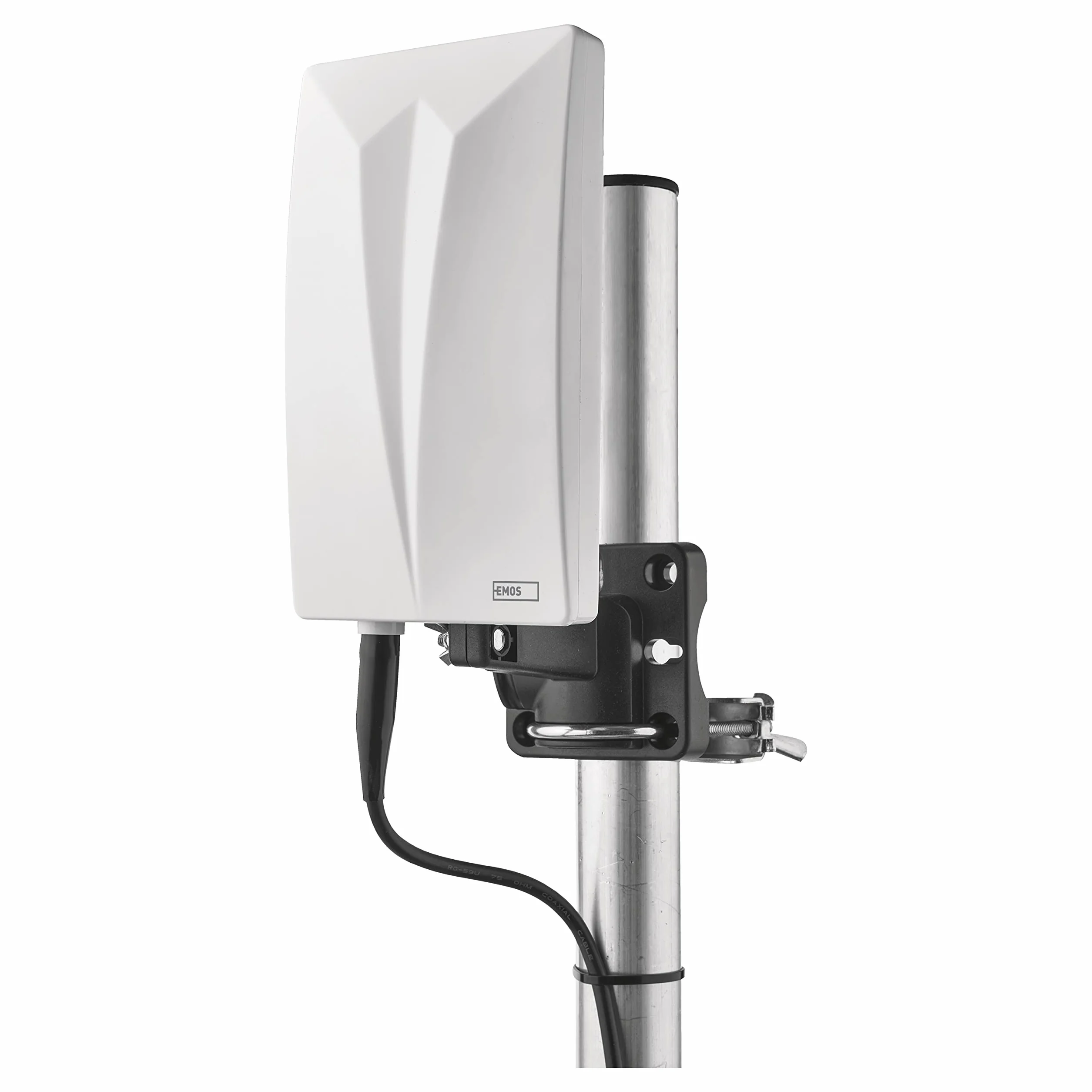 EMOS - Antena Interior y Exterior Village, Antena Activa Universal para recepción a Distancia (0-80 km) de DVB-T2, Dab, FM, Full HD, con Filtro LTE Integrado, Filtro 4G, 5G y Amplificador
