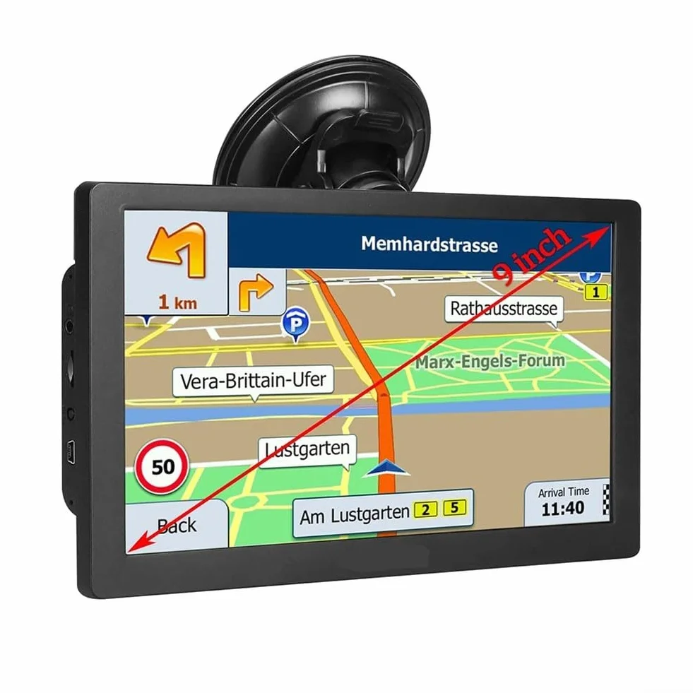 GPS Navigator 2025 9 pulgadas para camión mapas sin conexión Europa 12 canales guía de voz FM asistencia carril