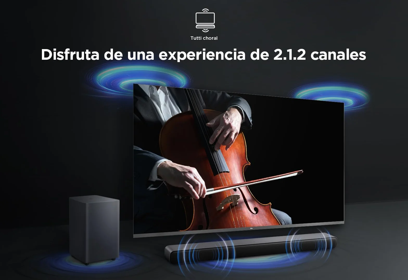 TCL S55HE Barra de Sonido 2.1 220W Subwoofer Inalámbrico Dolby Atmos DTS Virtual:X HDMI eARC Bluetooth 5.3