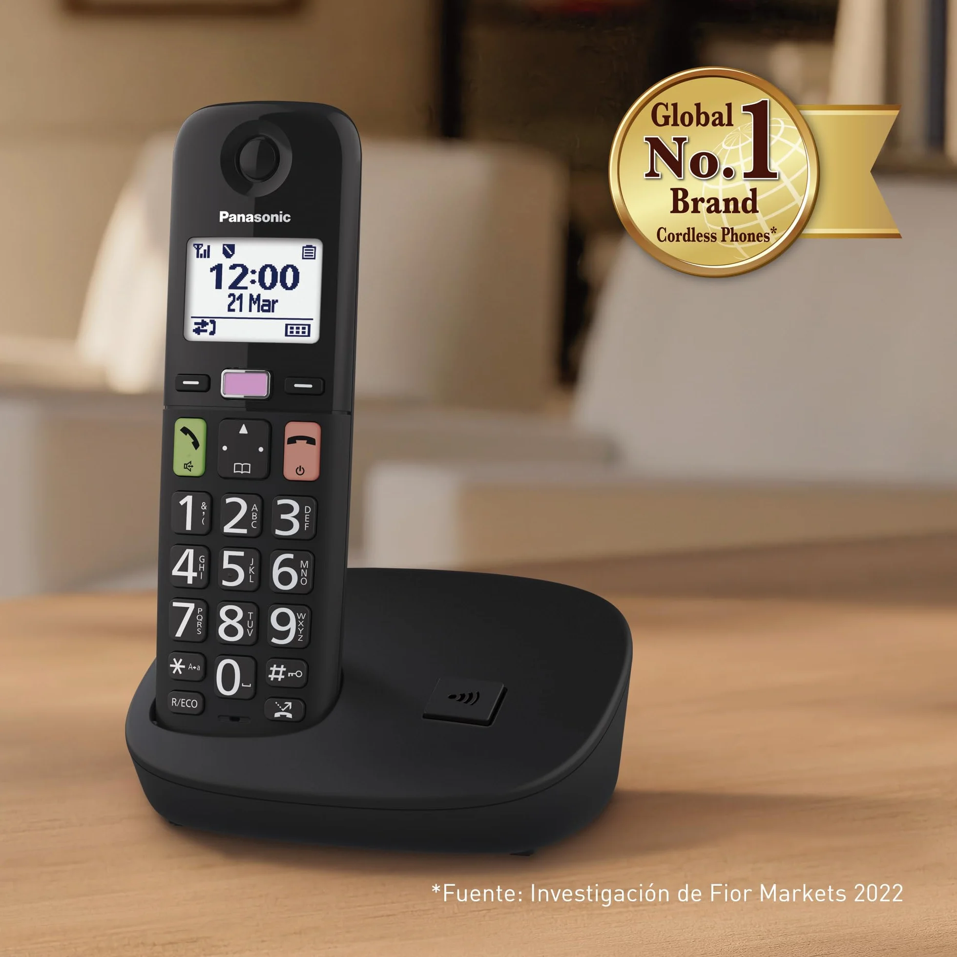Panasonic KX-TGU110EXB Teléfono Inalámbrico Digital, Base y 1 Auricular, Pantalla LCD, Negro