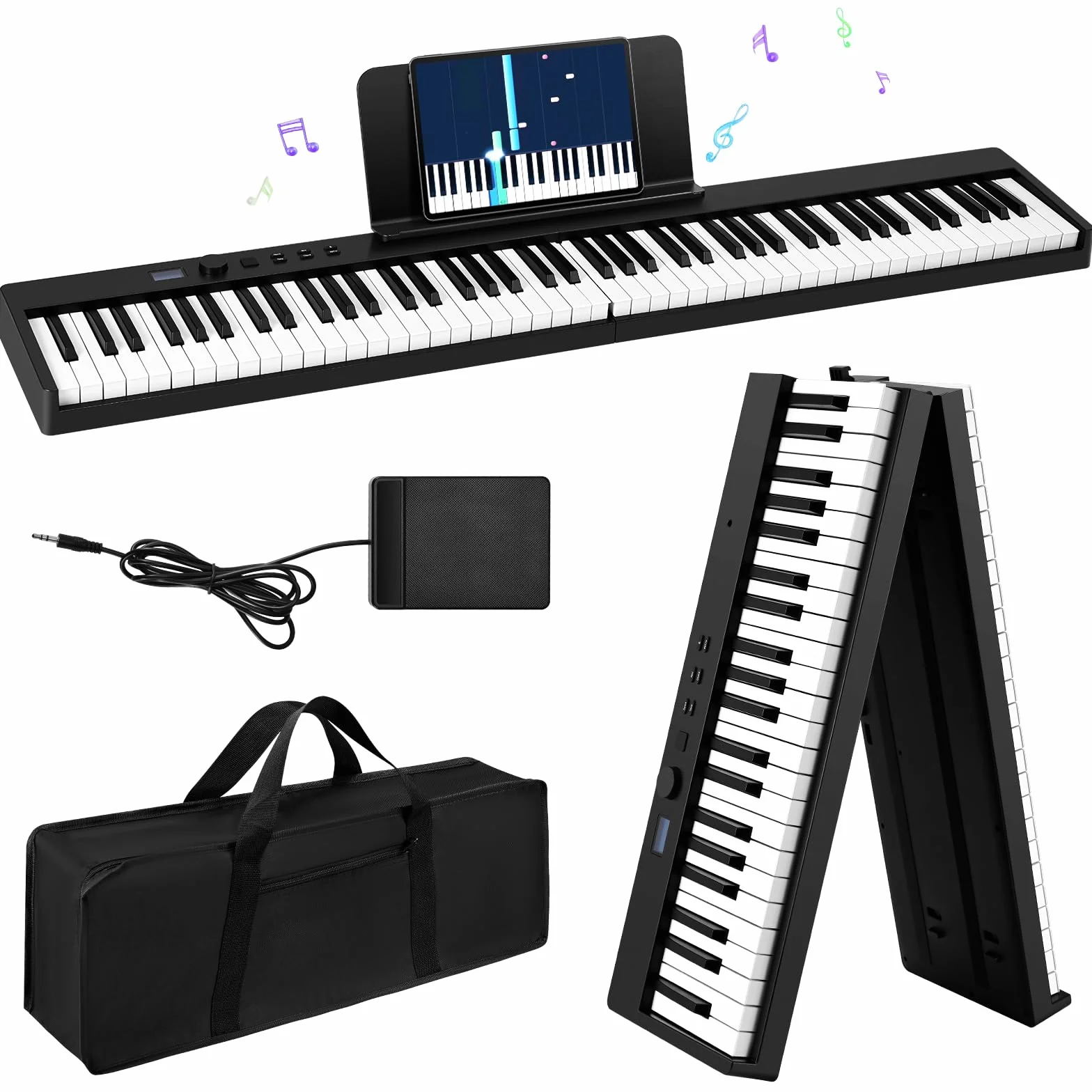 Teclado de Piano de 88 Teclas, Plegable Pianos digitales portátil, Digital Piano con teclas semi-ponderadas de tamaño completo para Principiantes, Teclado de Piano Digital Bluetooth