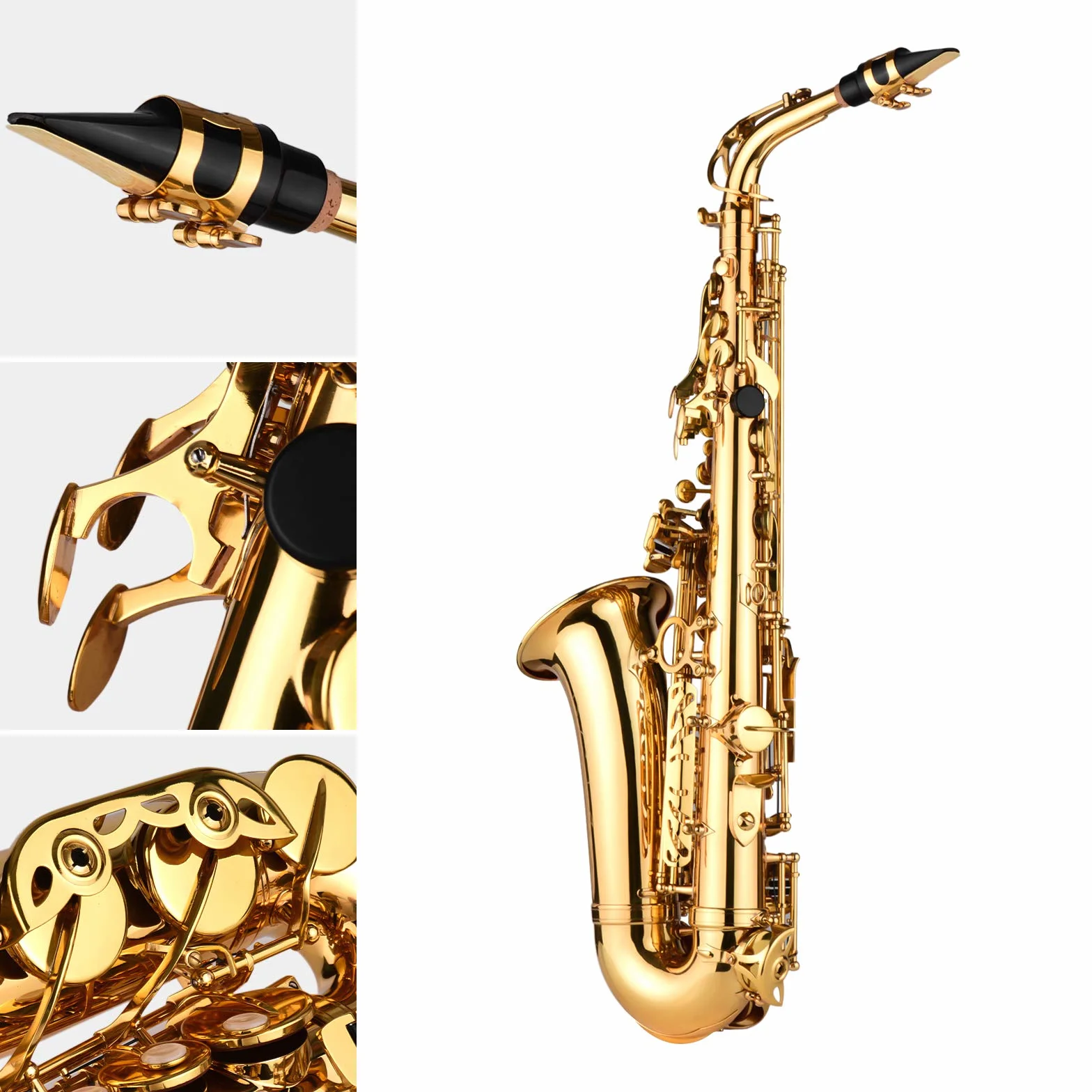 HUIOP Saxofón Alto AS100 Eb instrumento de viento saxofón Alto lacado de latón con estuche de transporte guantes correas paño de limpieza cepillo