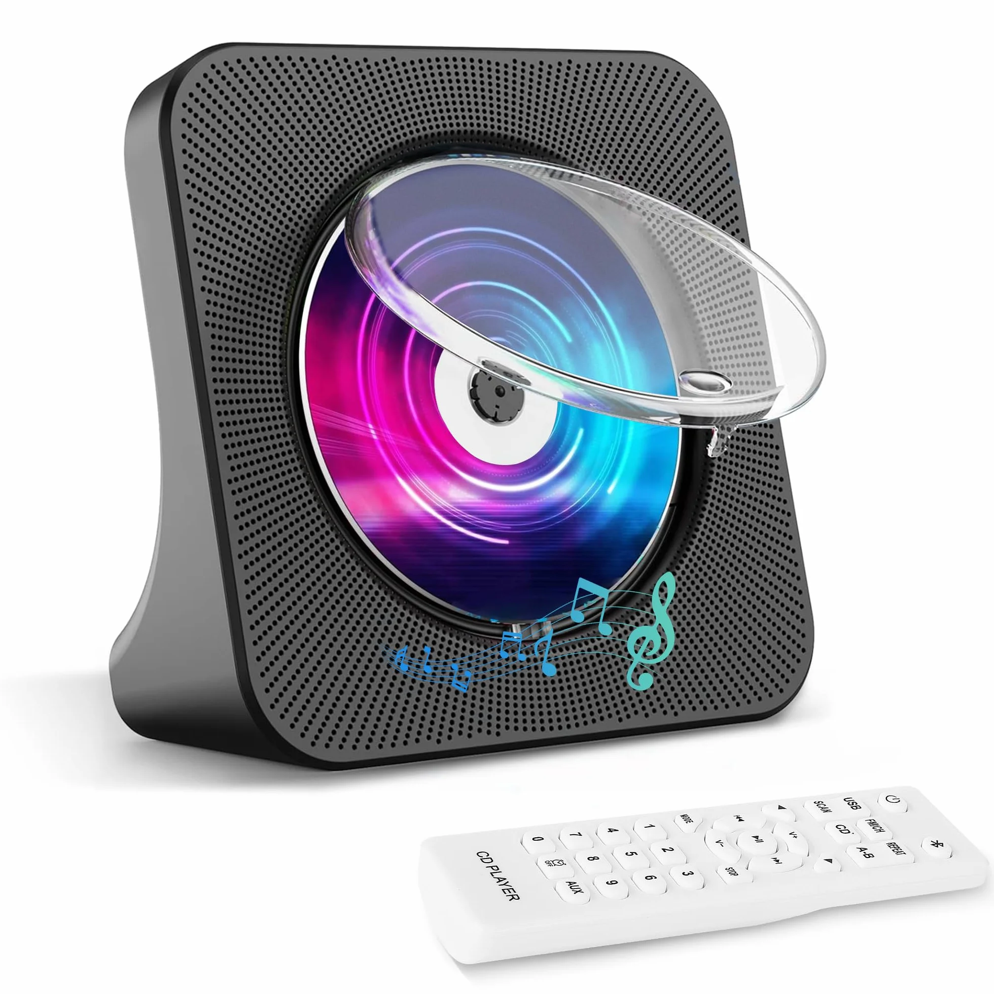 Reproductor de CD Bluetooth con diseño de escritorio, reproductor de CD de radio portátil con altavoces dobles y temporizador, compatible con entrada AUX/USB, radio FM, conector para auriculares