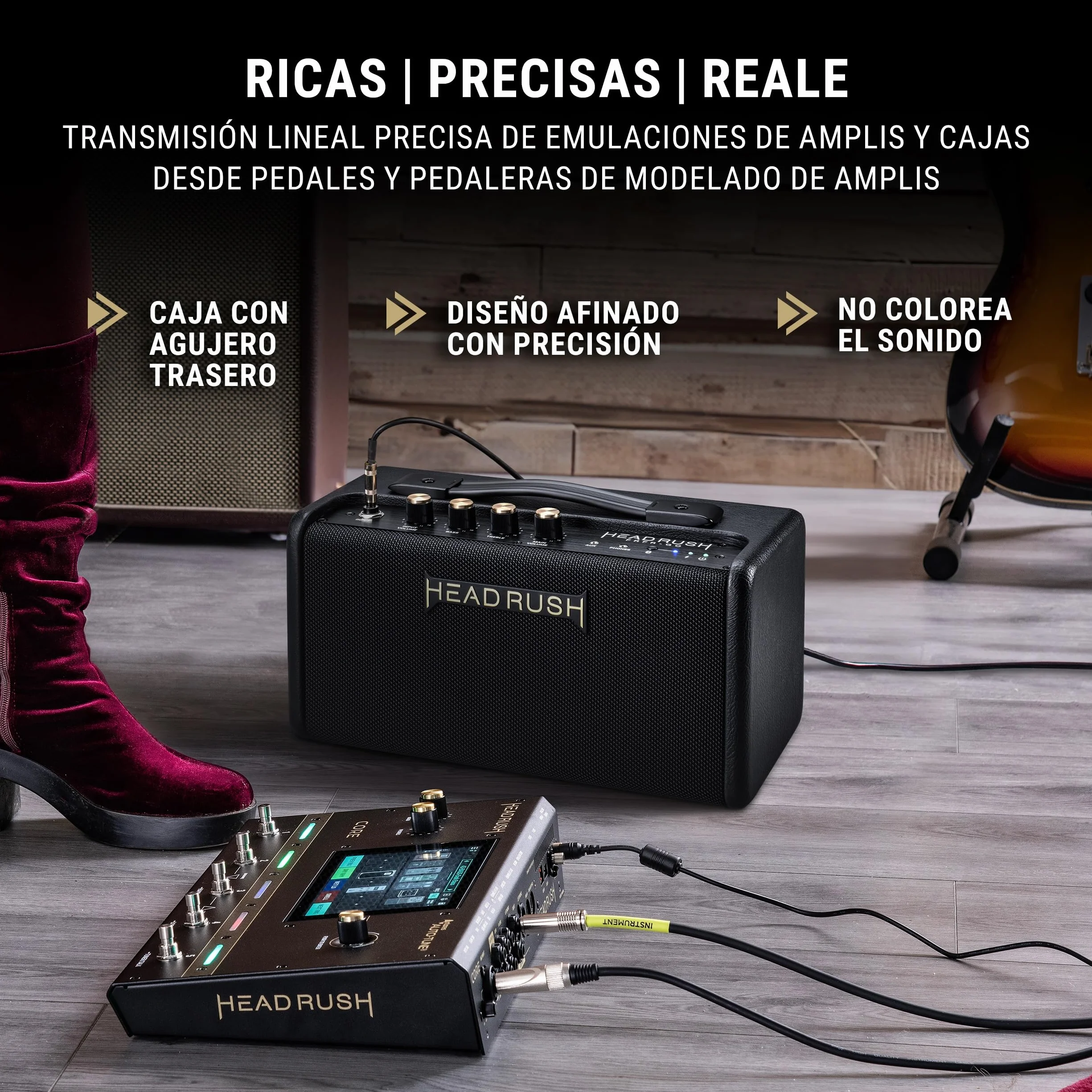 HeadRush FRFR-GO - Amplificador 30W para Guitarra Electrica y Bajo con Altavoces duales 3", Bluetooth y Batería Recargable, para Pedales de Modelado