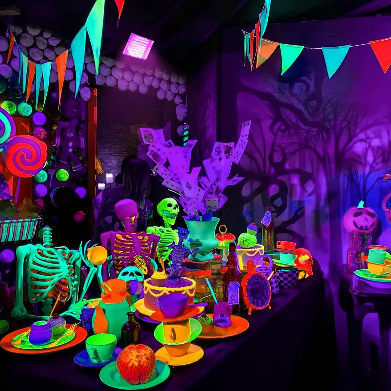 GKT 2 Piezas 100W LED Luz Negra, Luz Negra Ultravioleta, IP66 Impermeable, luz ultravioleta con Enchufe Para Halloween, Navidad, Body Painting, Fiesta fluorescente, Luz UV para Curar Resina