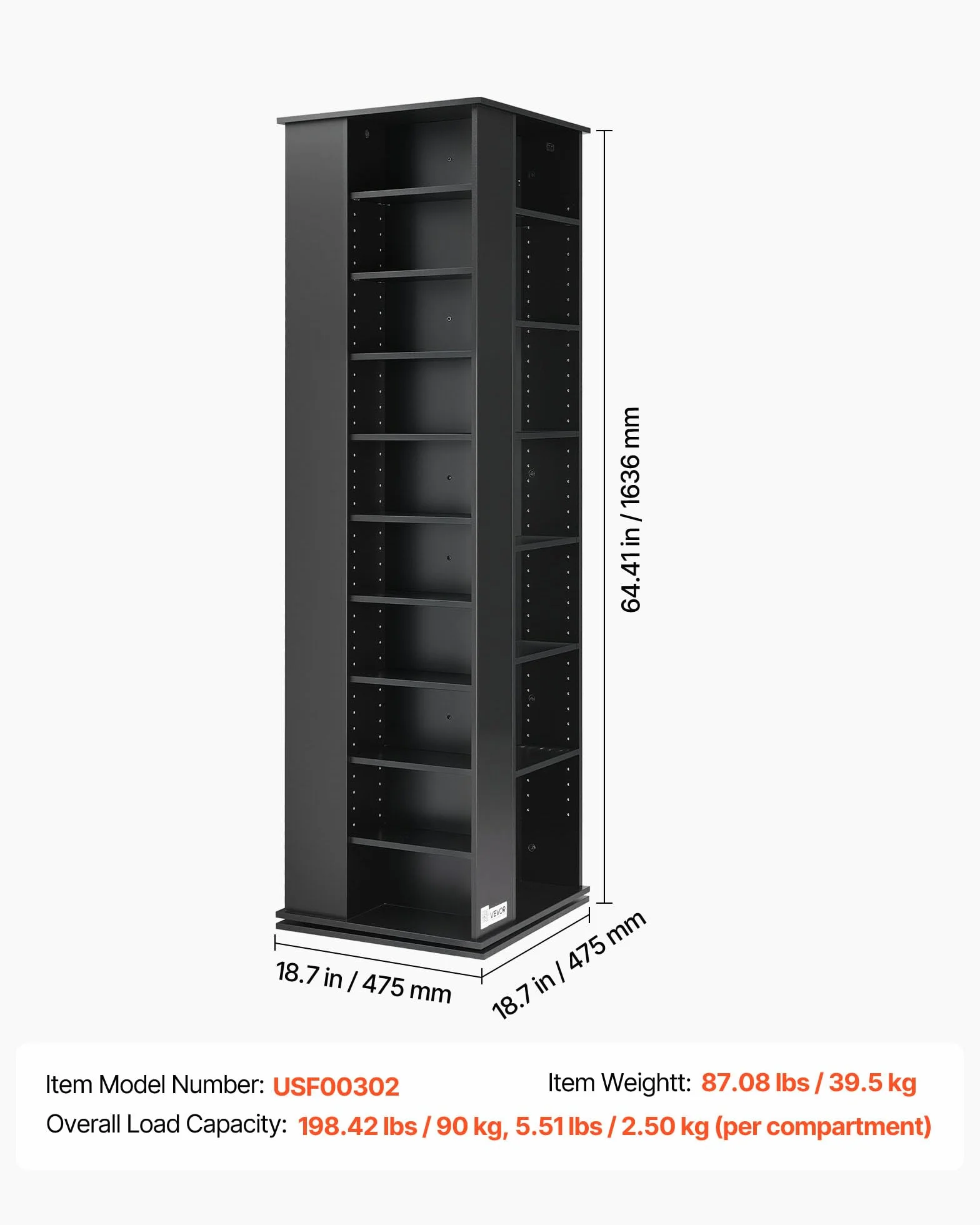 VEVOR Mueble de Almacenamiento Multimedia, Torre para CD, 34 Compartimentos, Giratorio, para CD, DVD, Libros y Discos de Juegos, Ideal para Sala de Estar, Oficina en Casa, Sala de Grabación, Negro