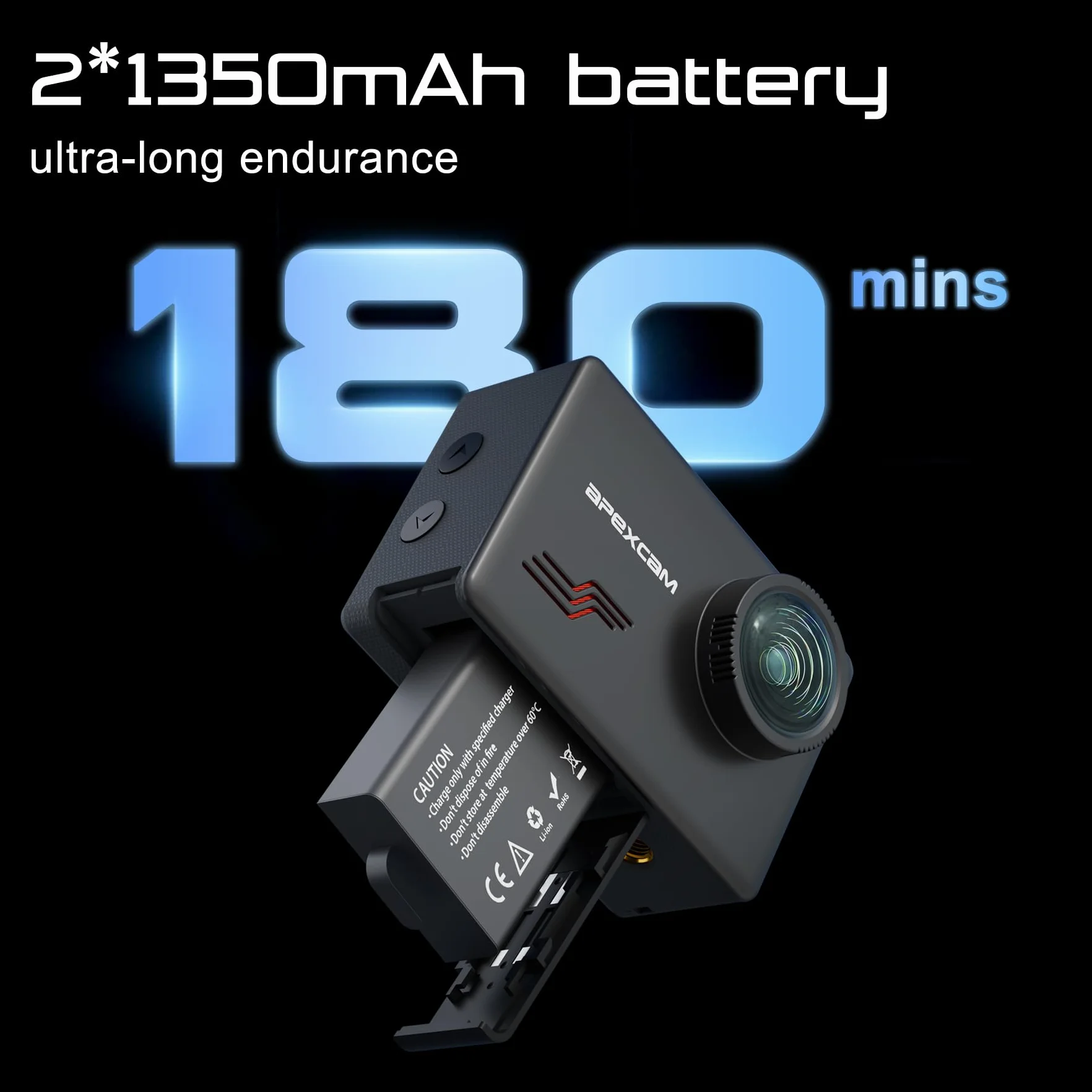 Apexcam M80PRO Cámara Deportiva con Pantalla táctile 4K 48MP Cámara de Acción con 64G Tarjeta Cámara Subacuática Impermeable 40M con 8X Zoom y 2 * 1350 Baterías Kit Accesorios