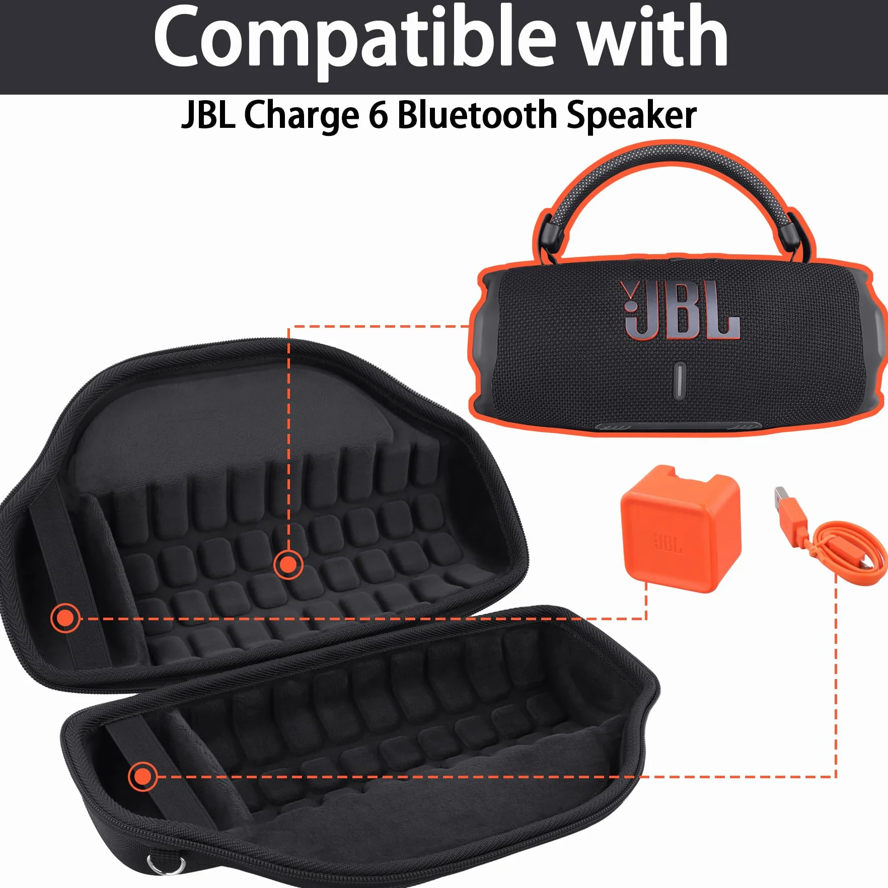 co2CREA Duro Viajar Estuche Funda para JBL Charge 6 Altavoz inalámbrico portátil con Bluetooth Correa Desmontable para Hombros (Caja Solo)